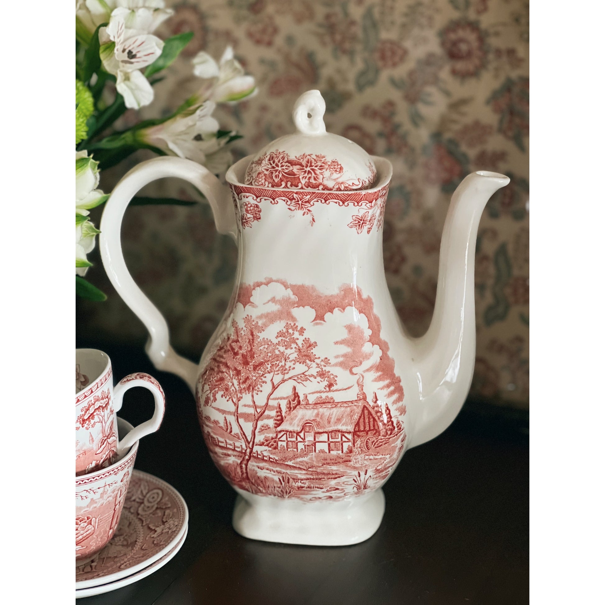 Vintage Myott Staffordshire England The Brook Red Coffee Pot with Lid