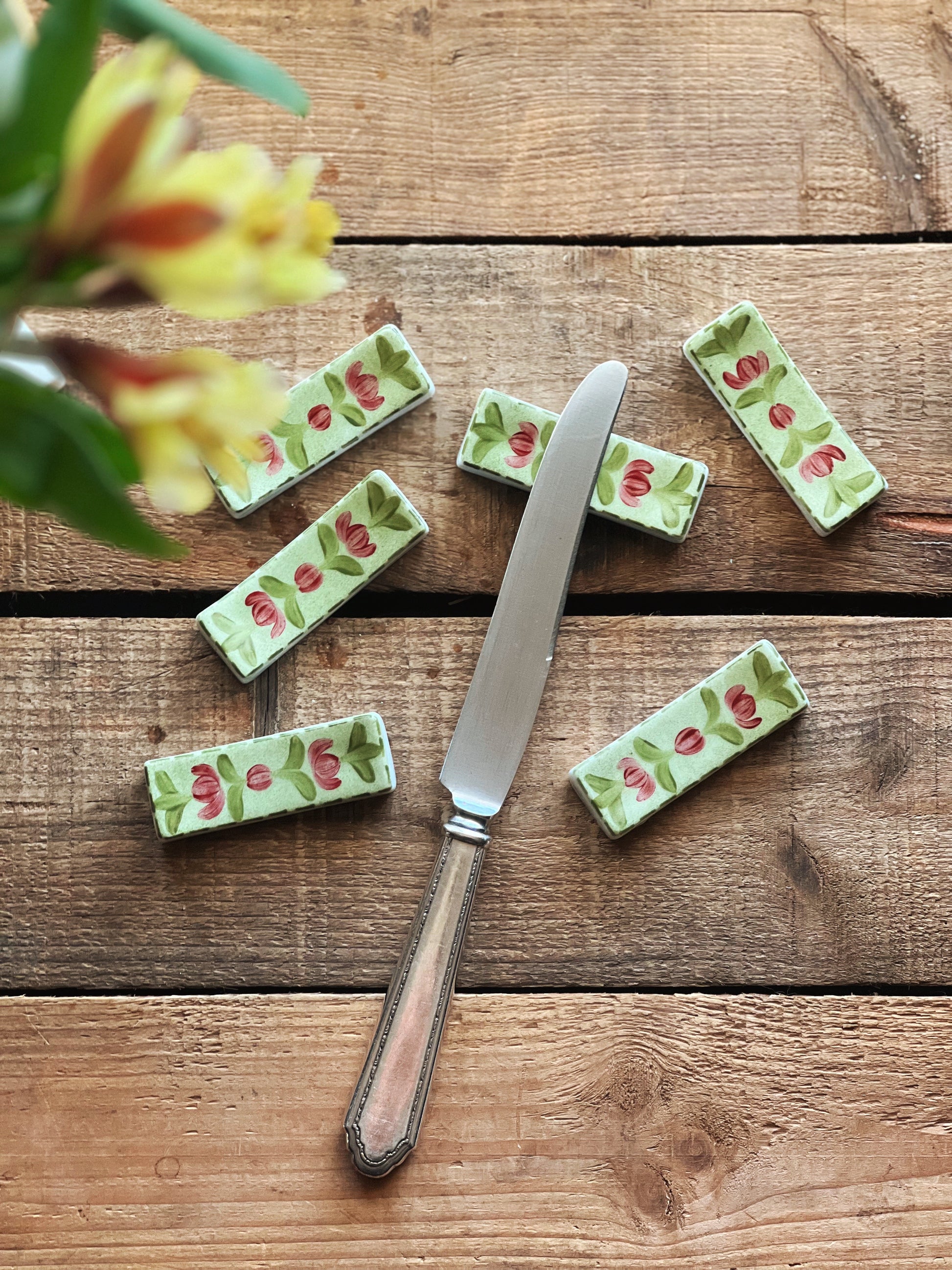 Set of 6 Hand Painted Ceramic Knife Rests Made in Spain