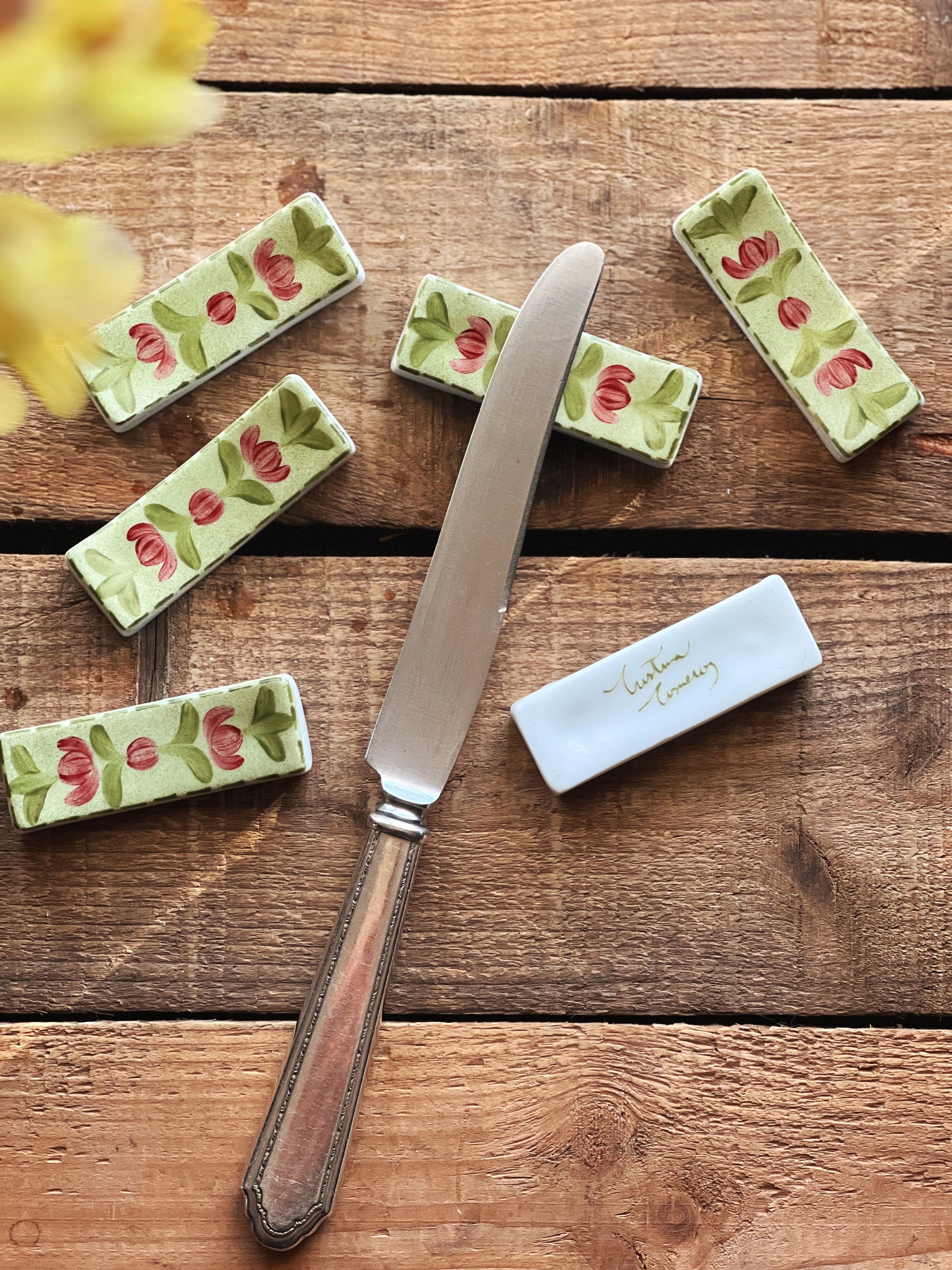 Set of 6 Hand Painted Ceramic Knife Rests Made in Spain