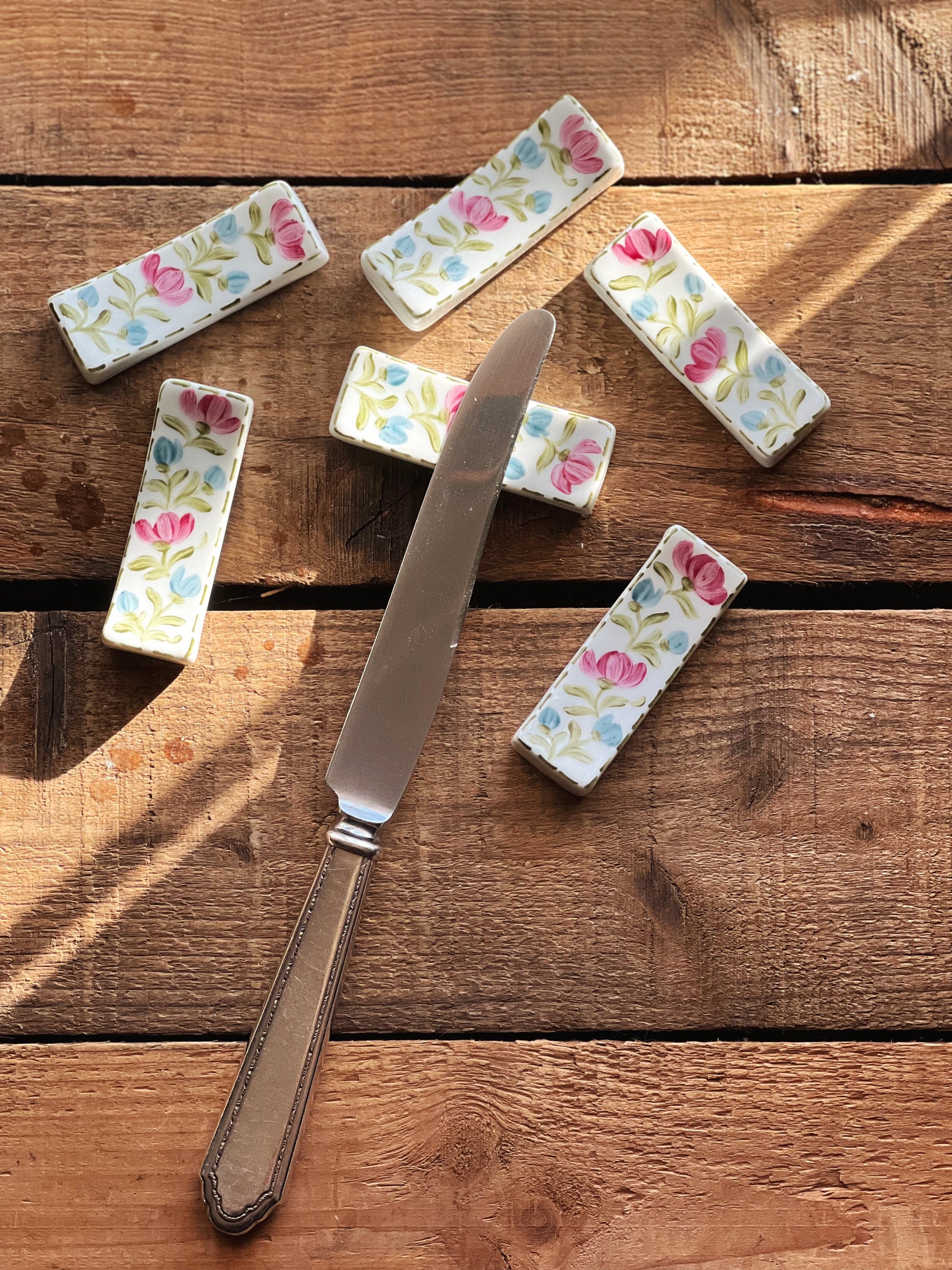 Set of 6 Hand Painted Ceramic Knife Rests Made in Spain