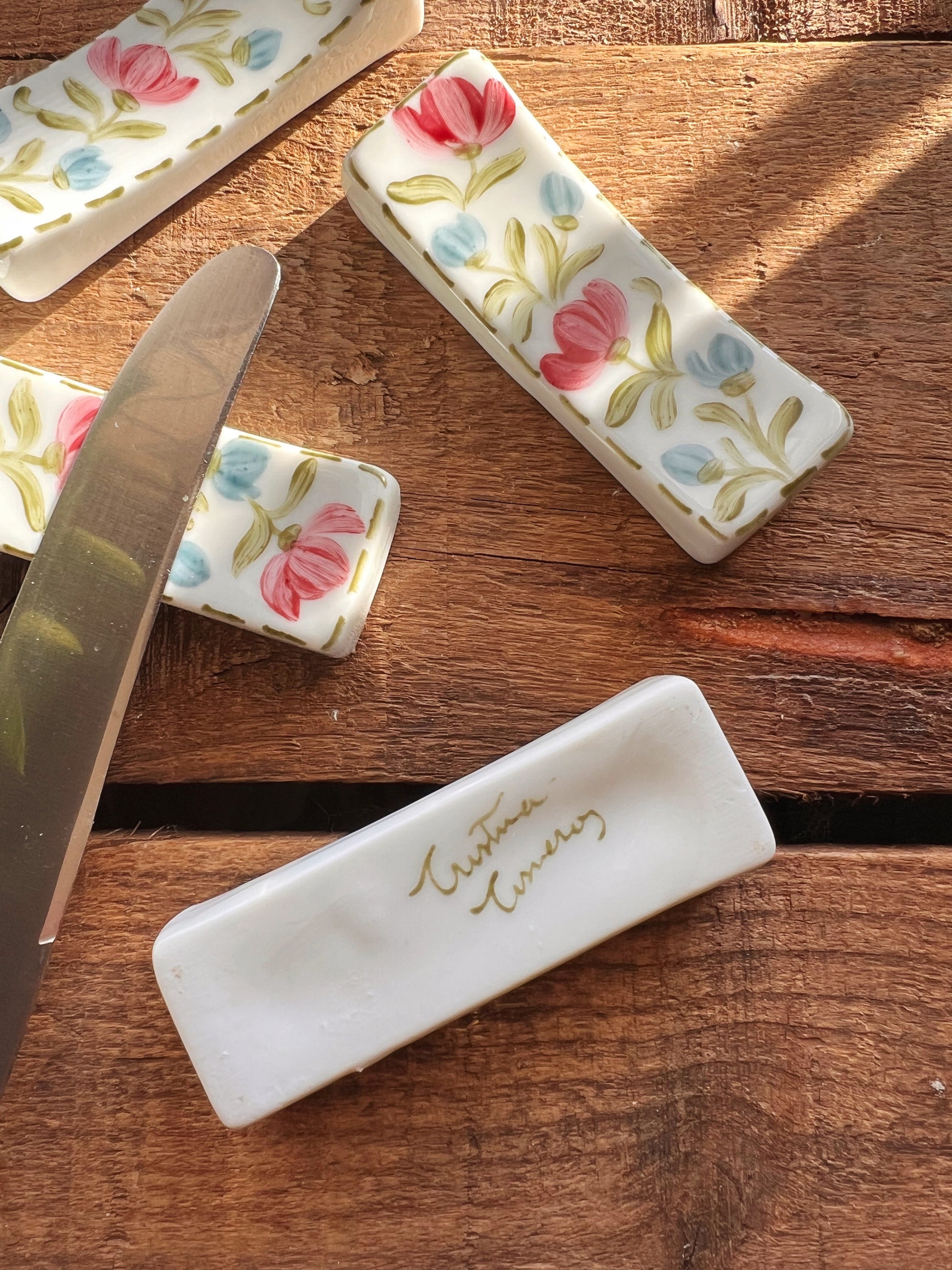 Set of 6 Hand Painted Ceramic Knife Rests Made in Spain