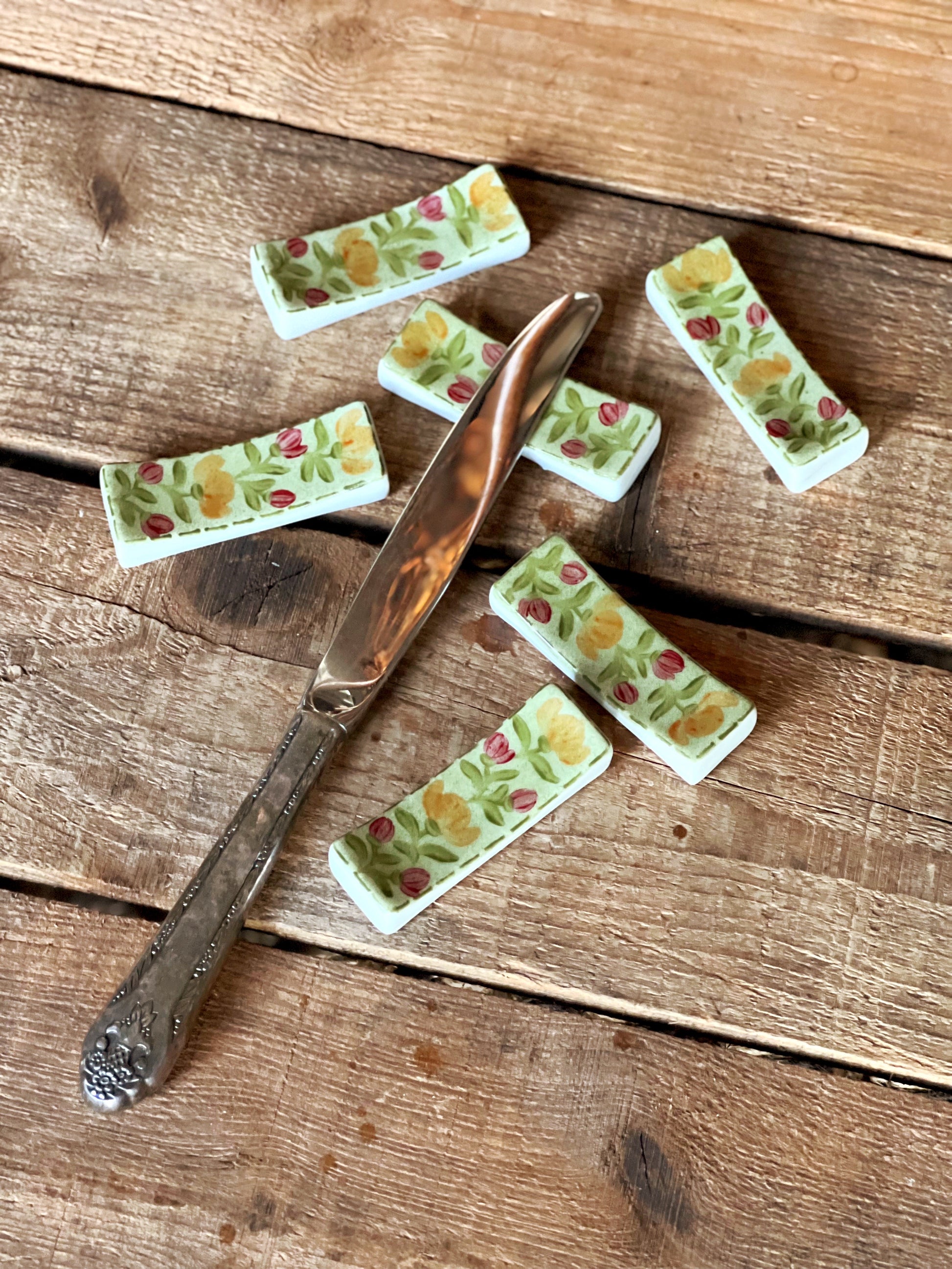 Set of 6 Hand Painted Ceramic Knife Rests Made in Spain