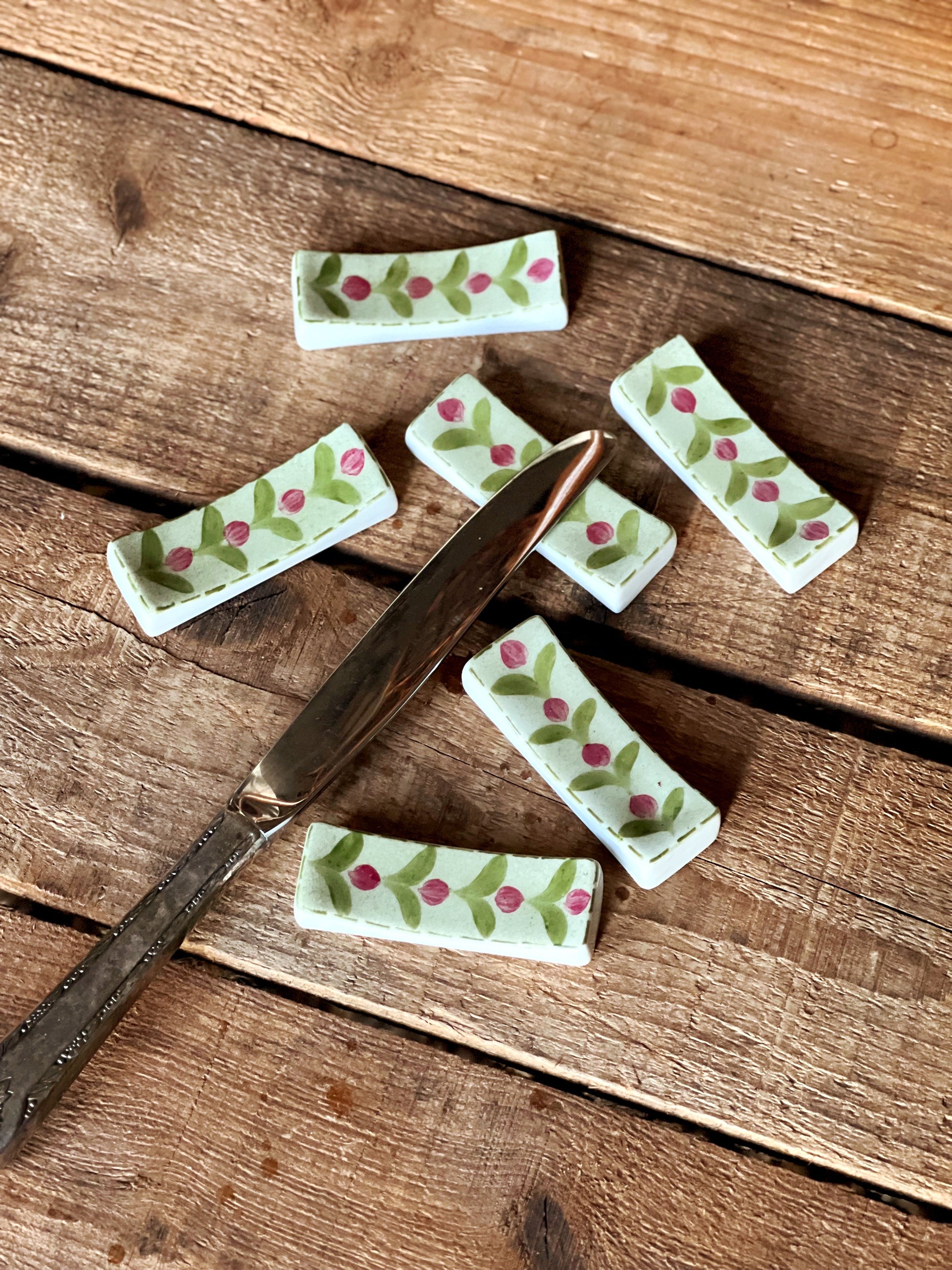 Set of 6 Hand Painted Ceramic Knife Rests Made in Spain