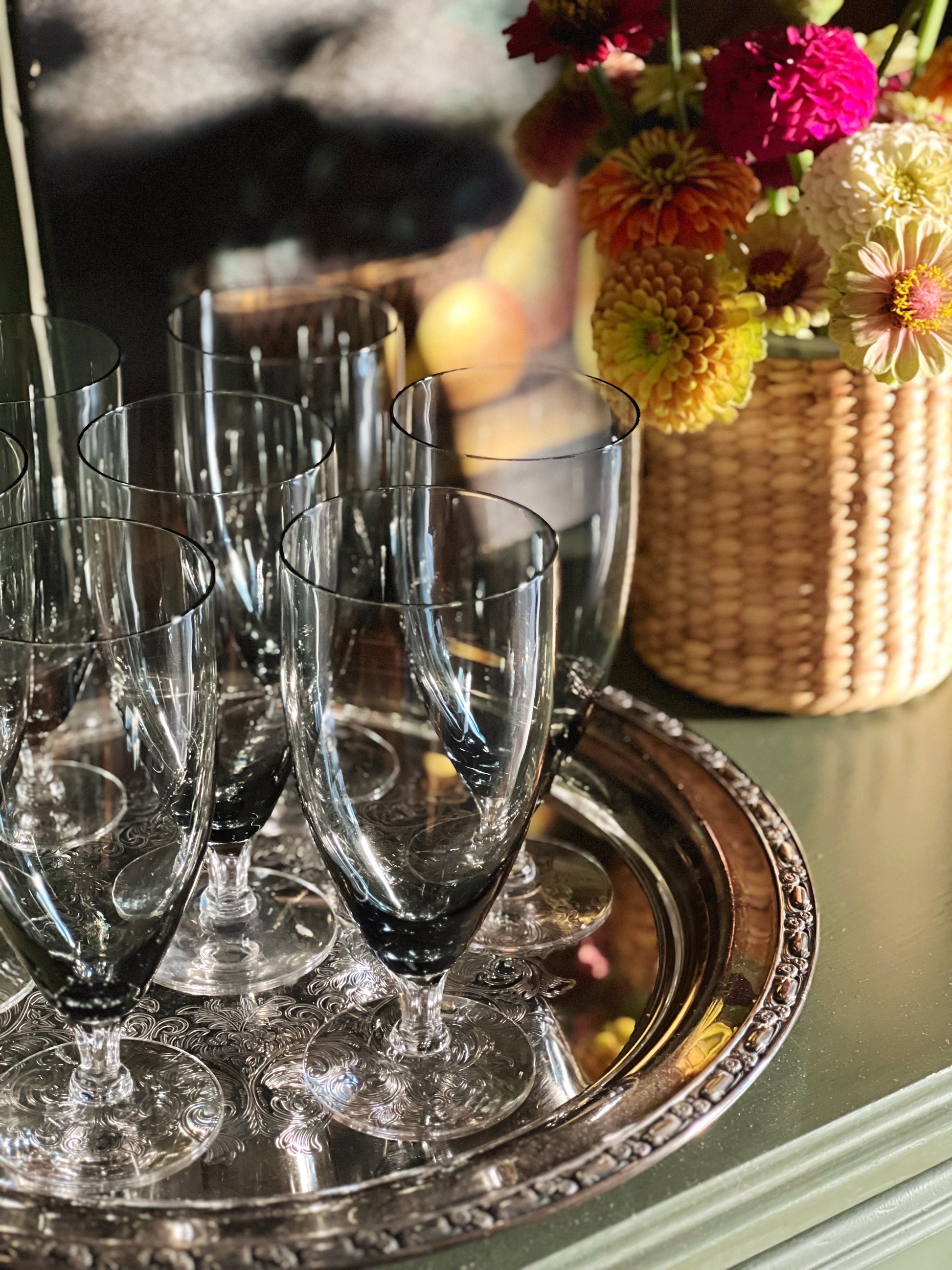Vintage Smoky Gray Crystal Iced Tea Glass