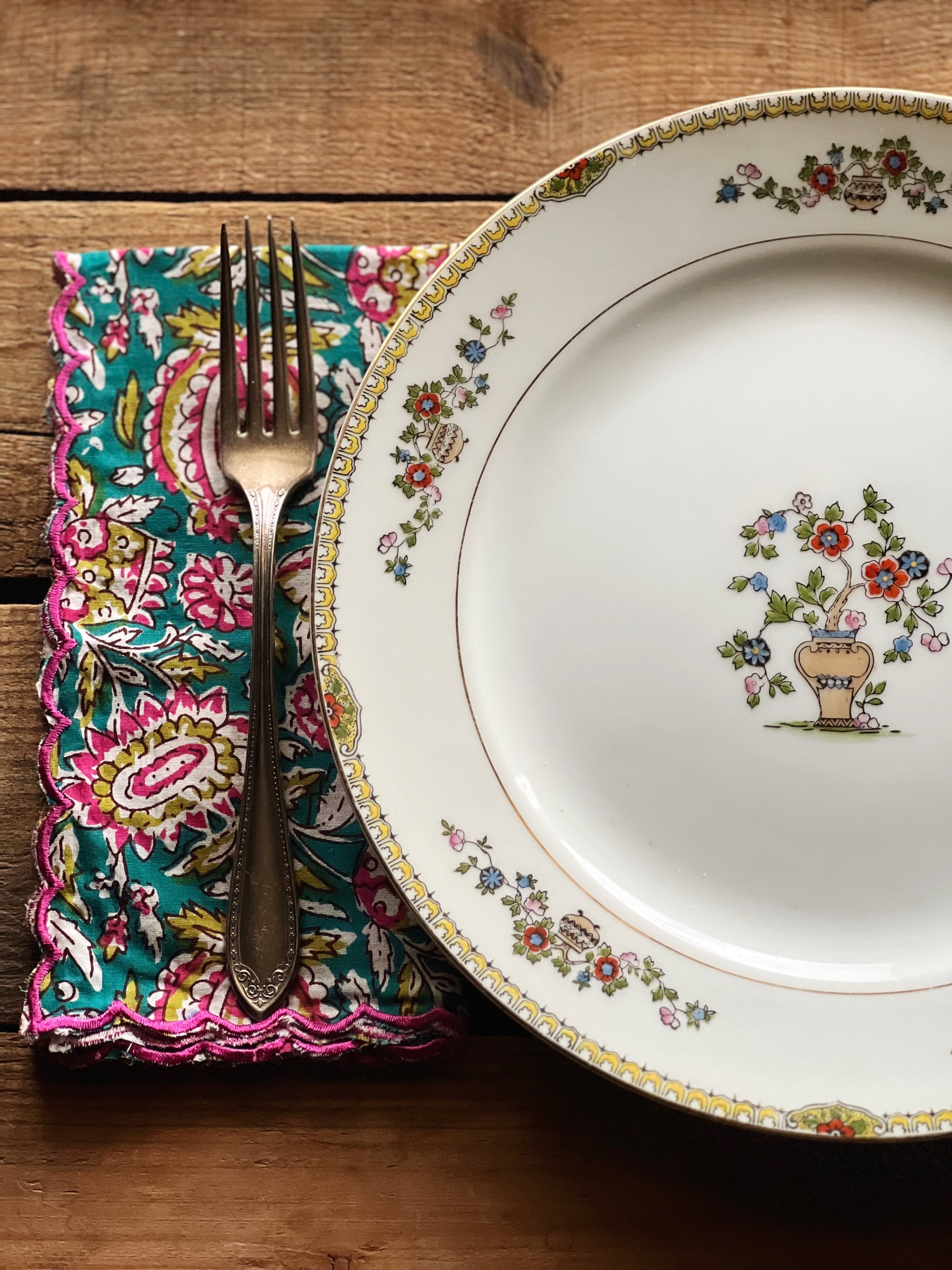 turquoise and pink block print napkins