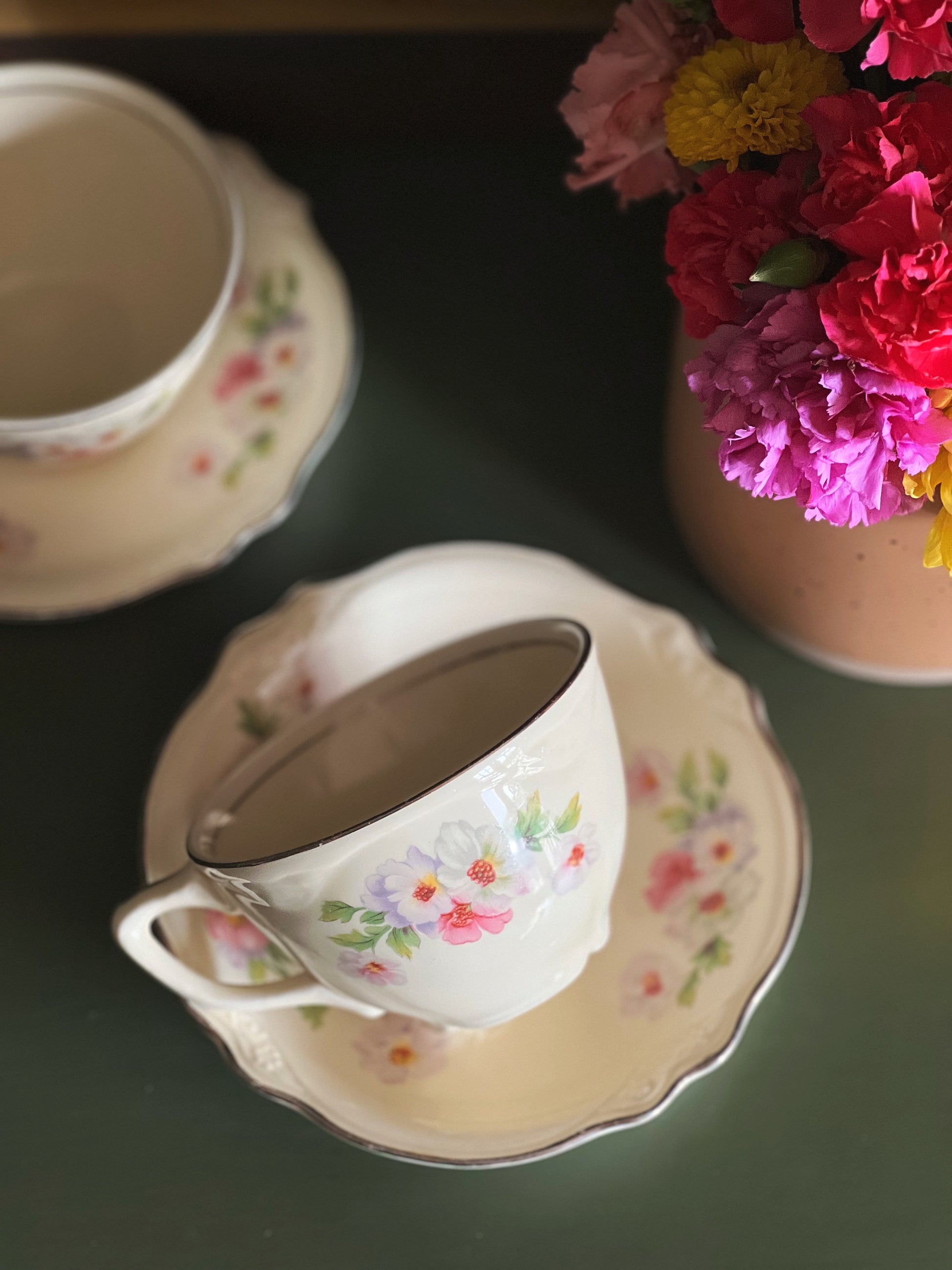 Vintage Homer Laughlin Virginia Rose Fluffy Rose Teacup and Saucer Set