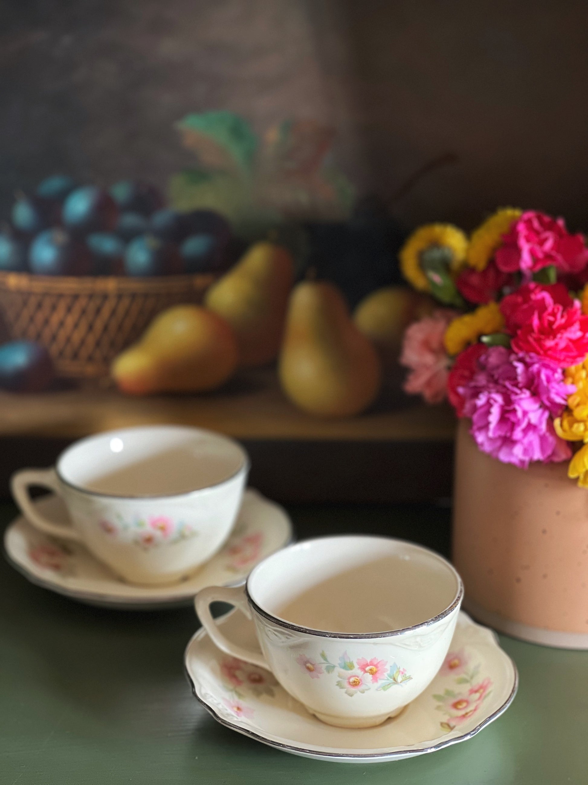 Vintage Homer Laughlin Virginia Rose Small Floral Teacup and Saucer Set