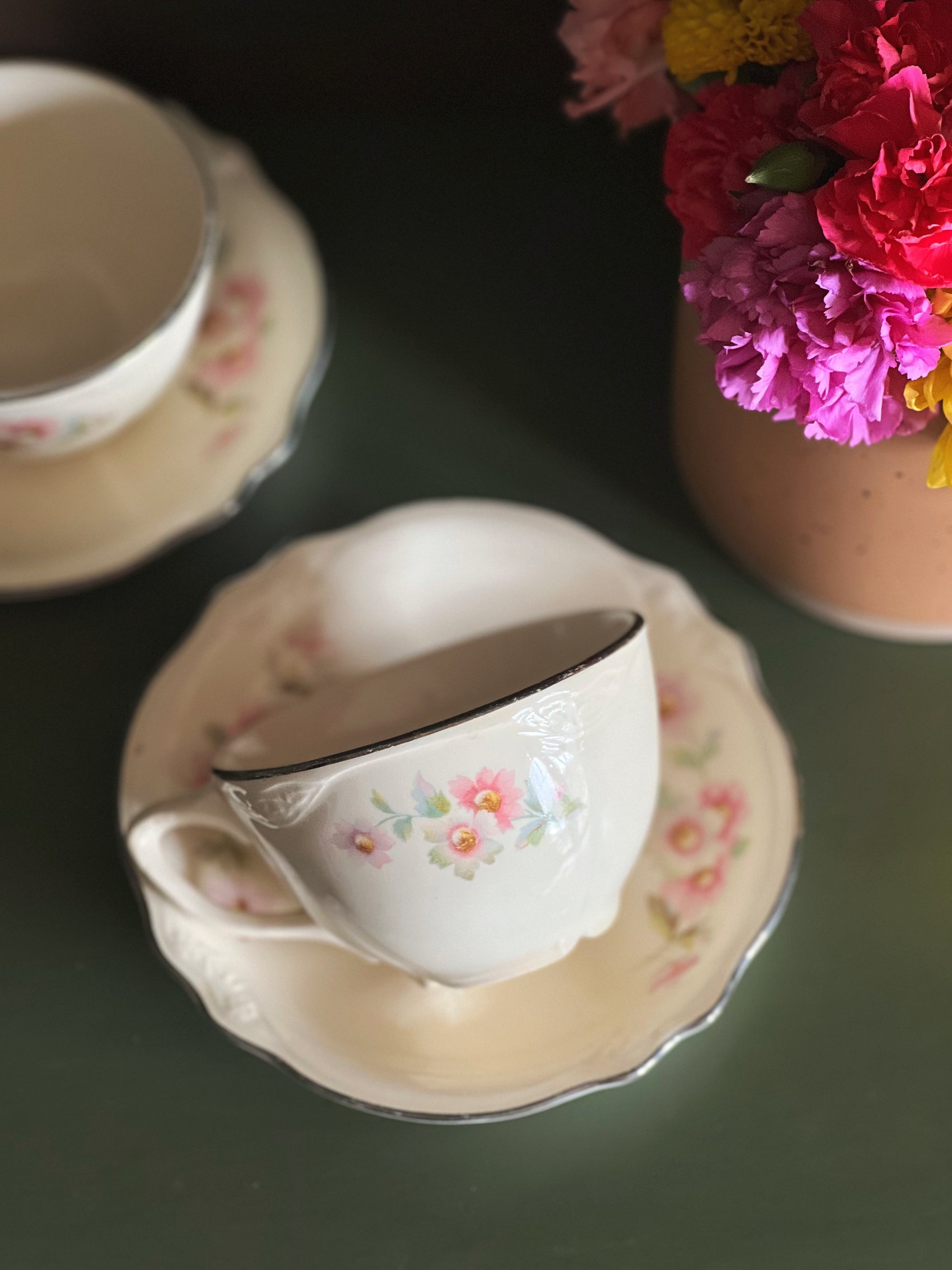Vintage Homer Laughlin Virginia Rose Small Floral Teacup and Saucer Set