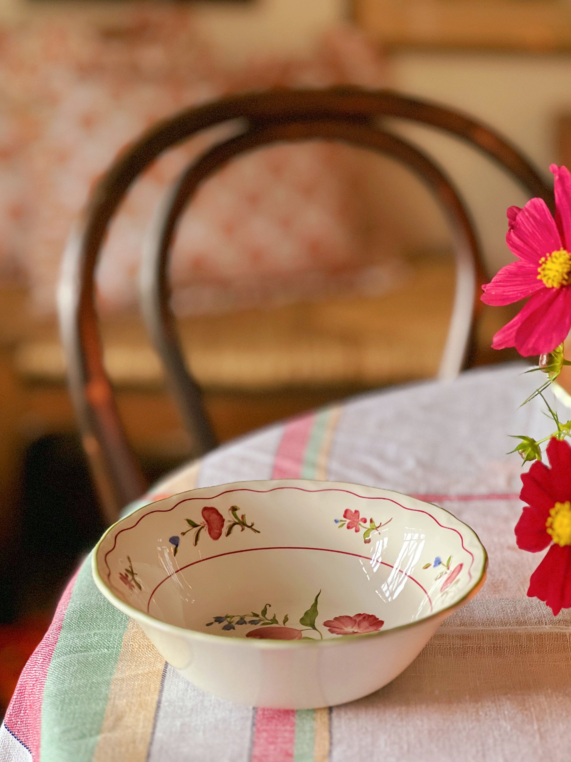 multi color floral cereal bowl on a table