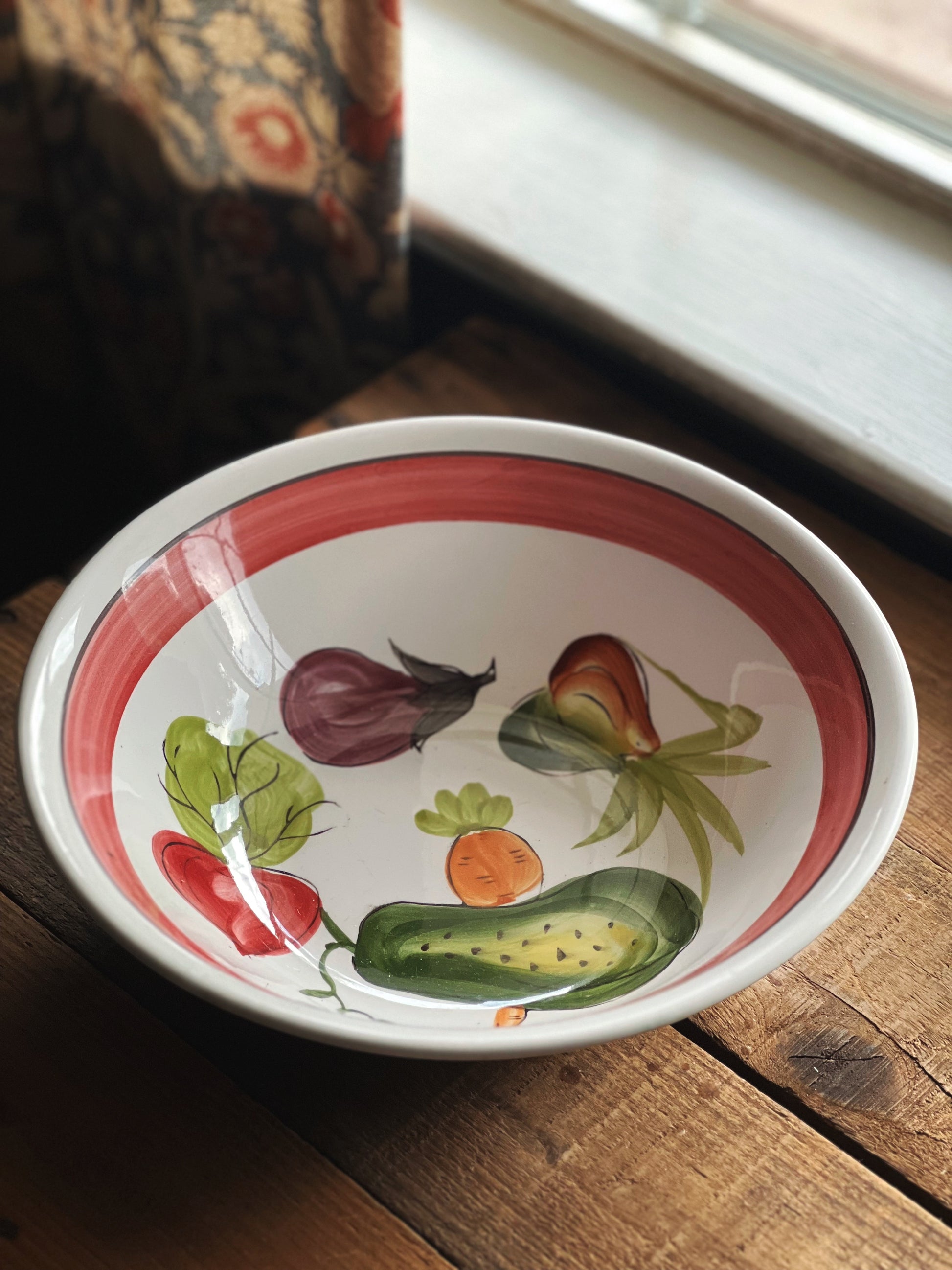 Vintage Hand Painted Ceramic Serving Bowl
