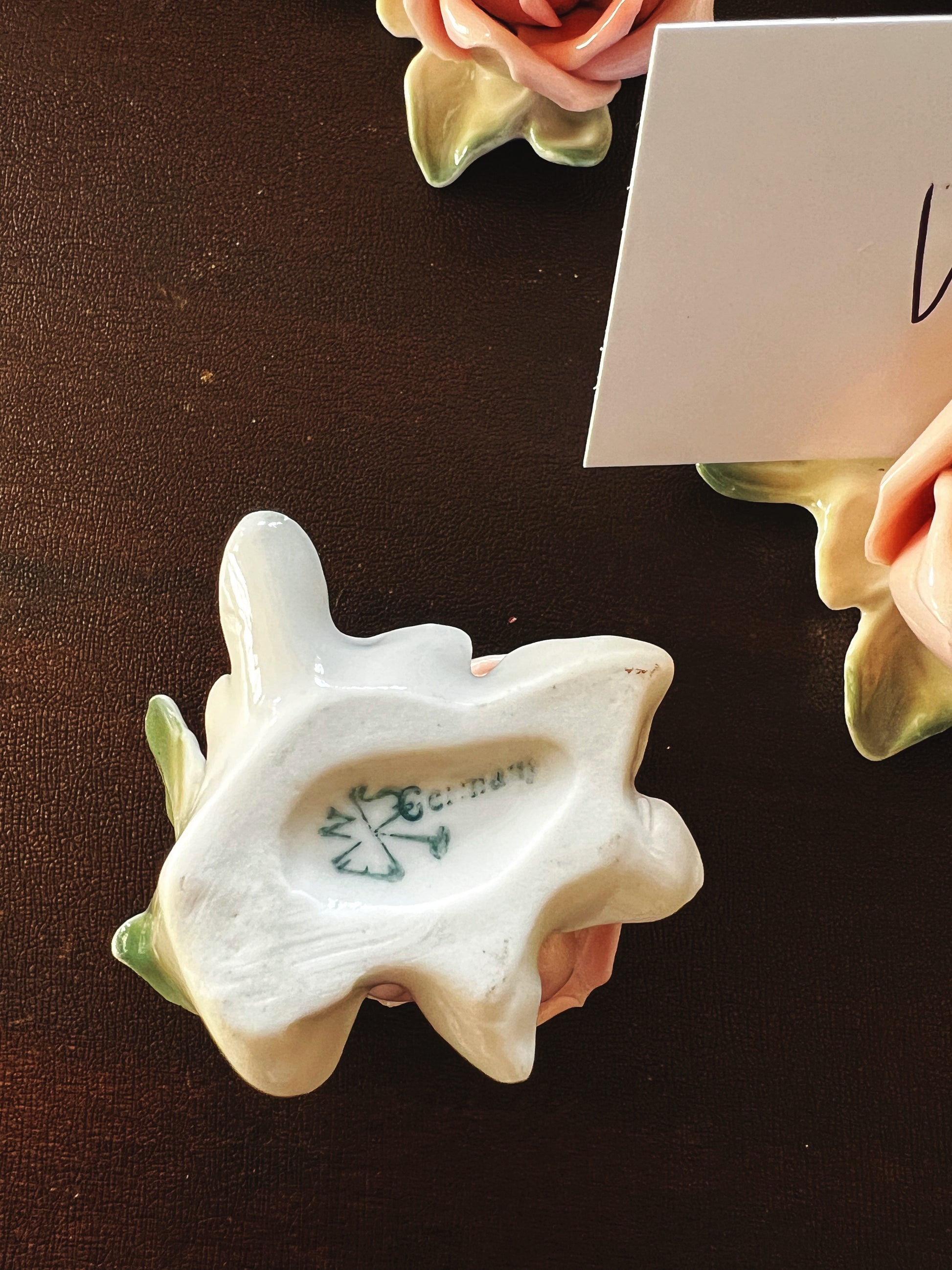 Set of 6 Vintage German Porcelain Flower Place Card Holders