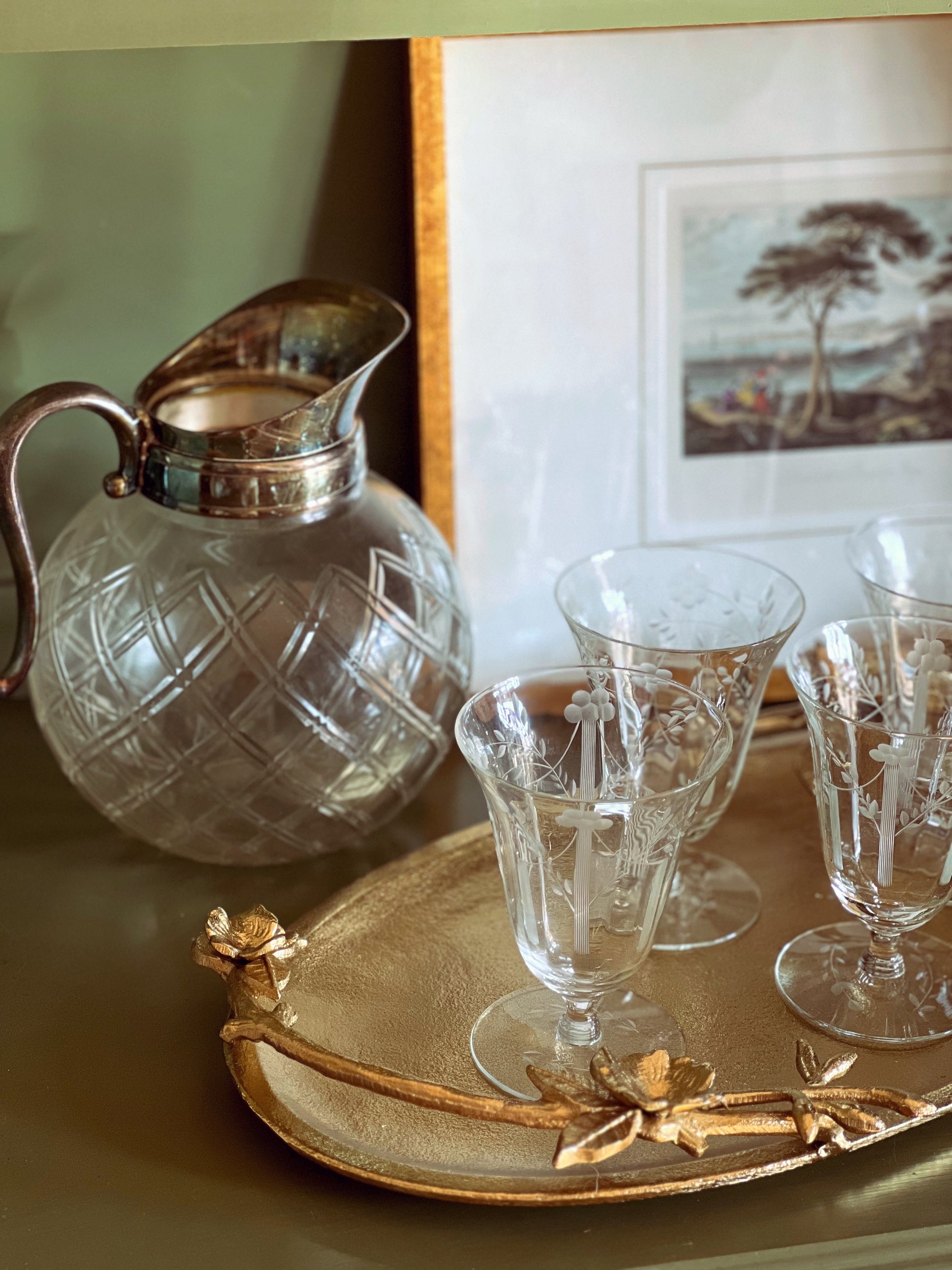 Vintage Cut Glass Pitcher with Silver Spout