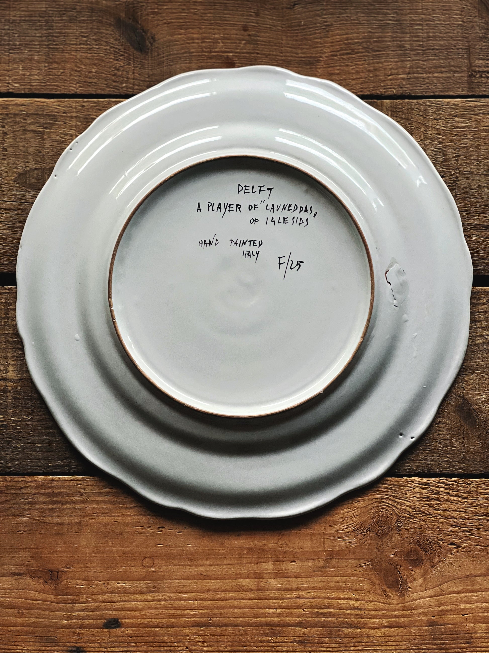 Rare Hand Painted Vintage Delft Italy "A Player of Launeddas of Iglesids" Plate