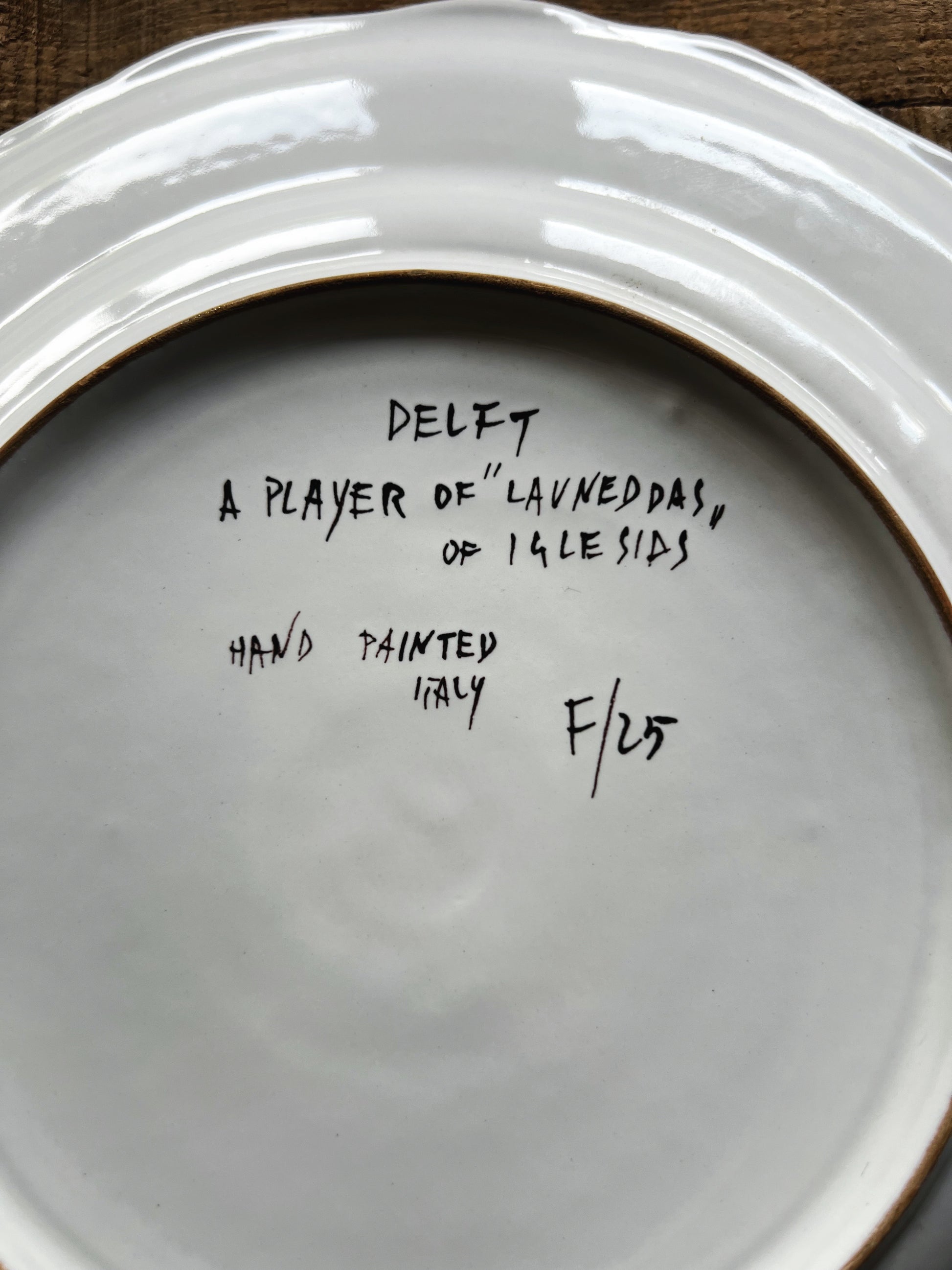 Rare Hand Painted Vintage Delft Italy "A Player of Launeddas of Iglesids" Plate
