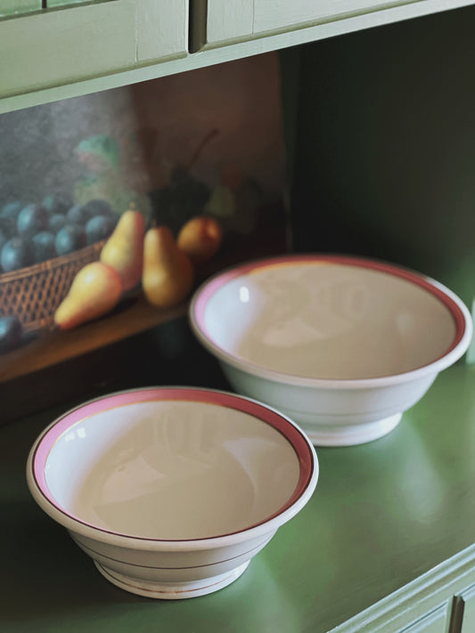 Pair of Vintage Syracuse China Pink & Gold Mixing Bowls / Serving Bowls
