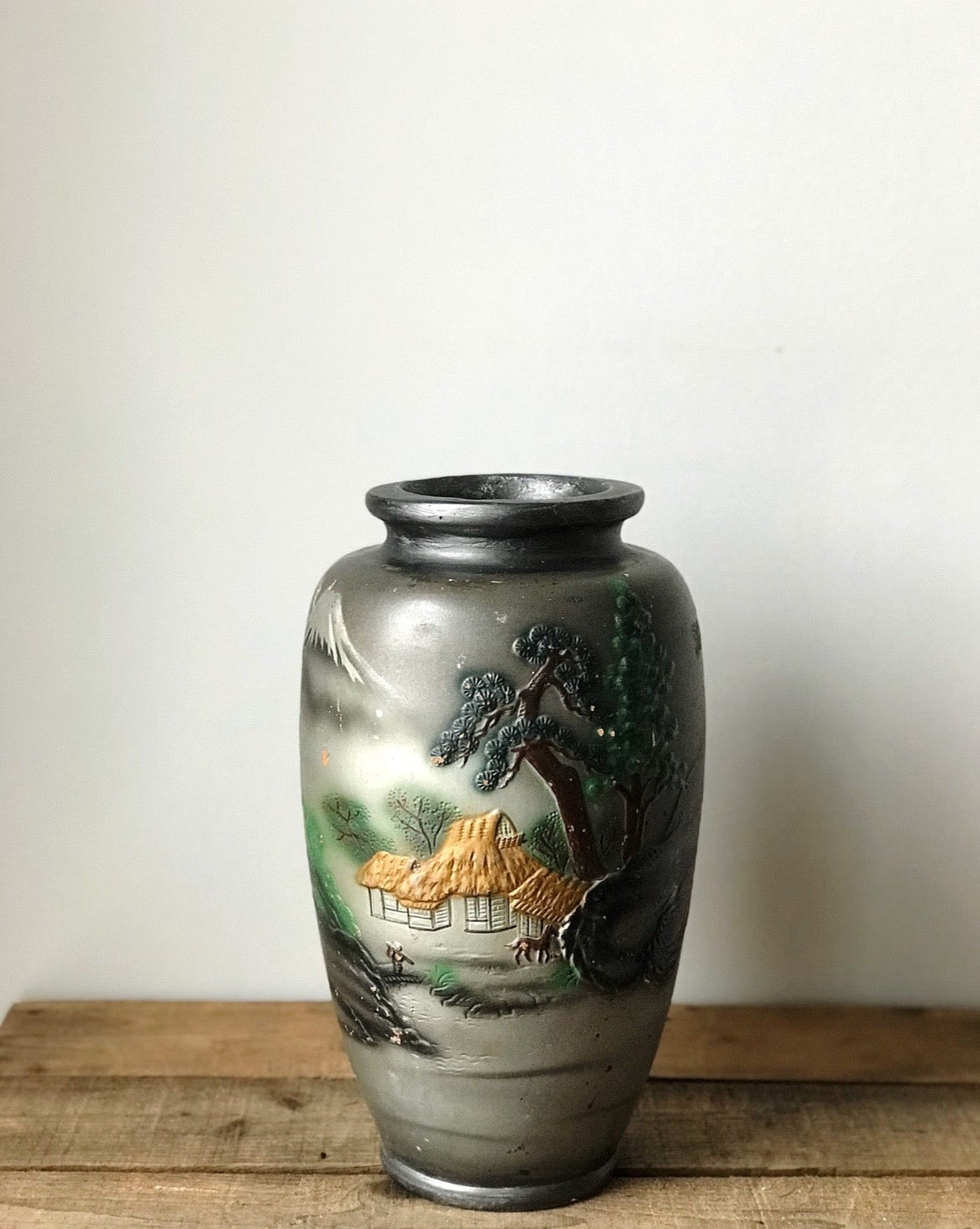 Vintage Hand Painted Embossed Vase