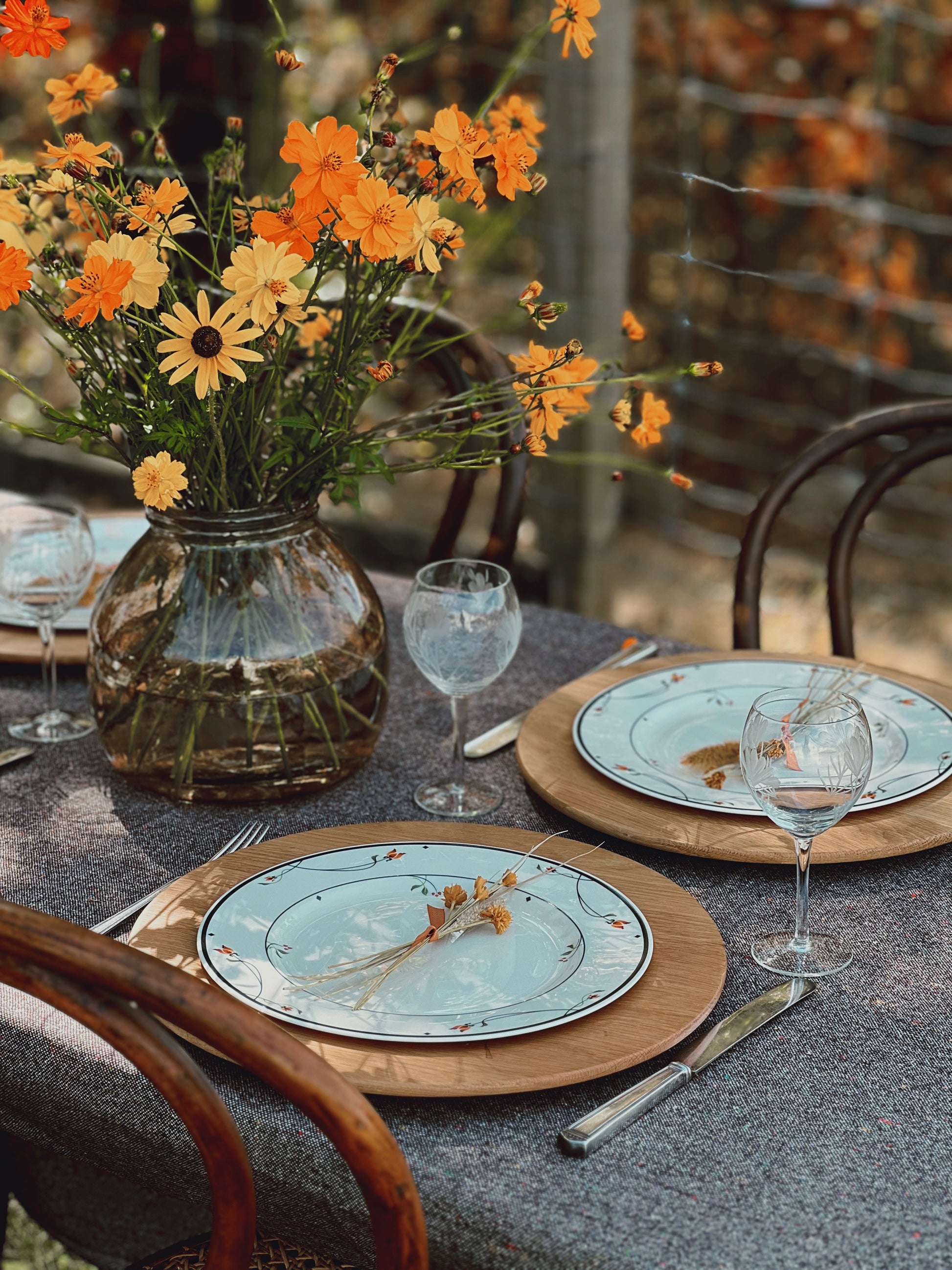 outdoor table set for fall dining