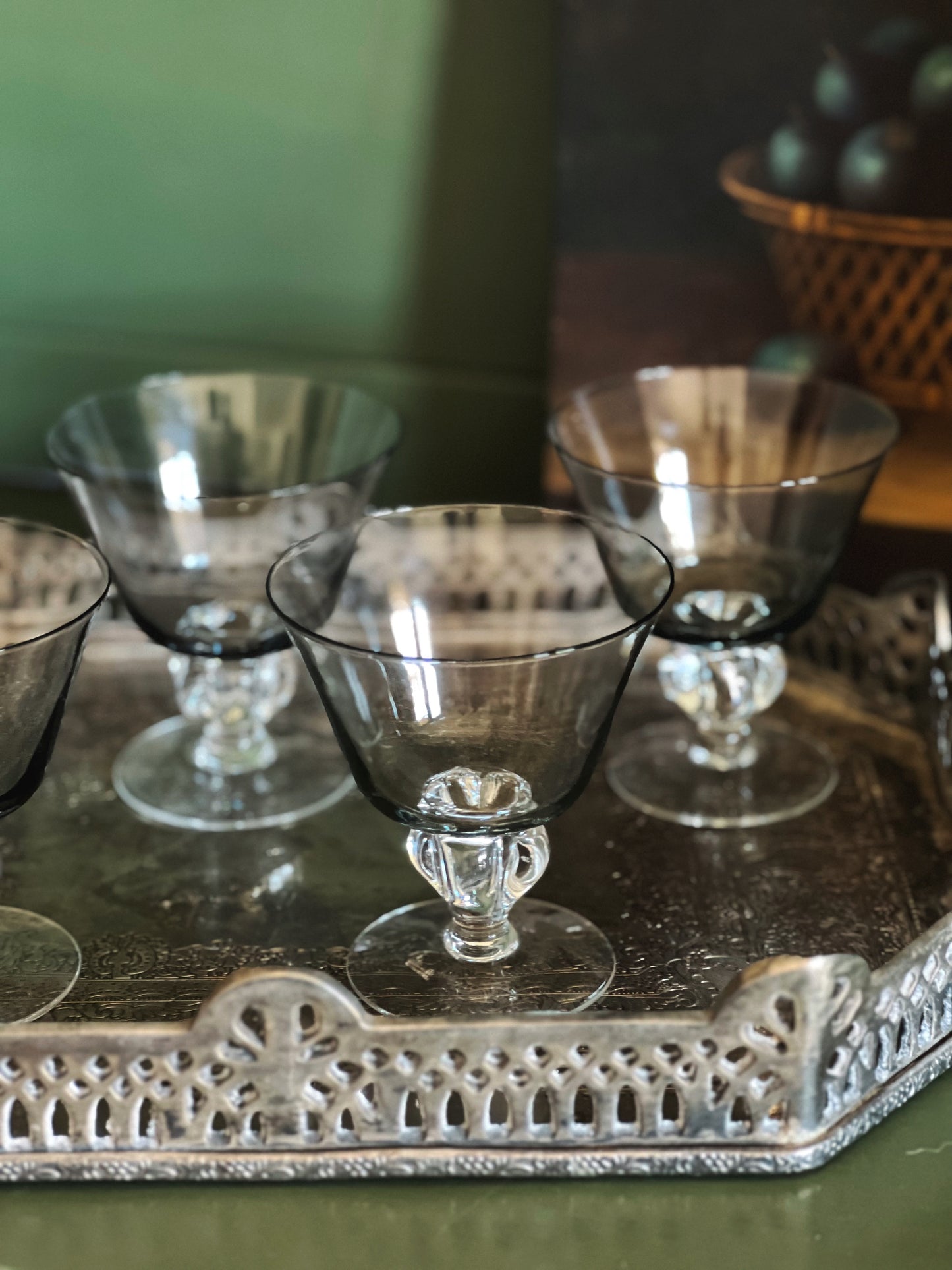 Vintage Smoky Gray Glass Champagne Coupe