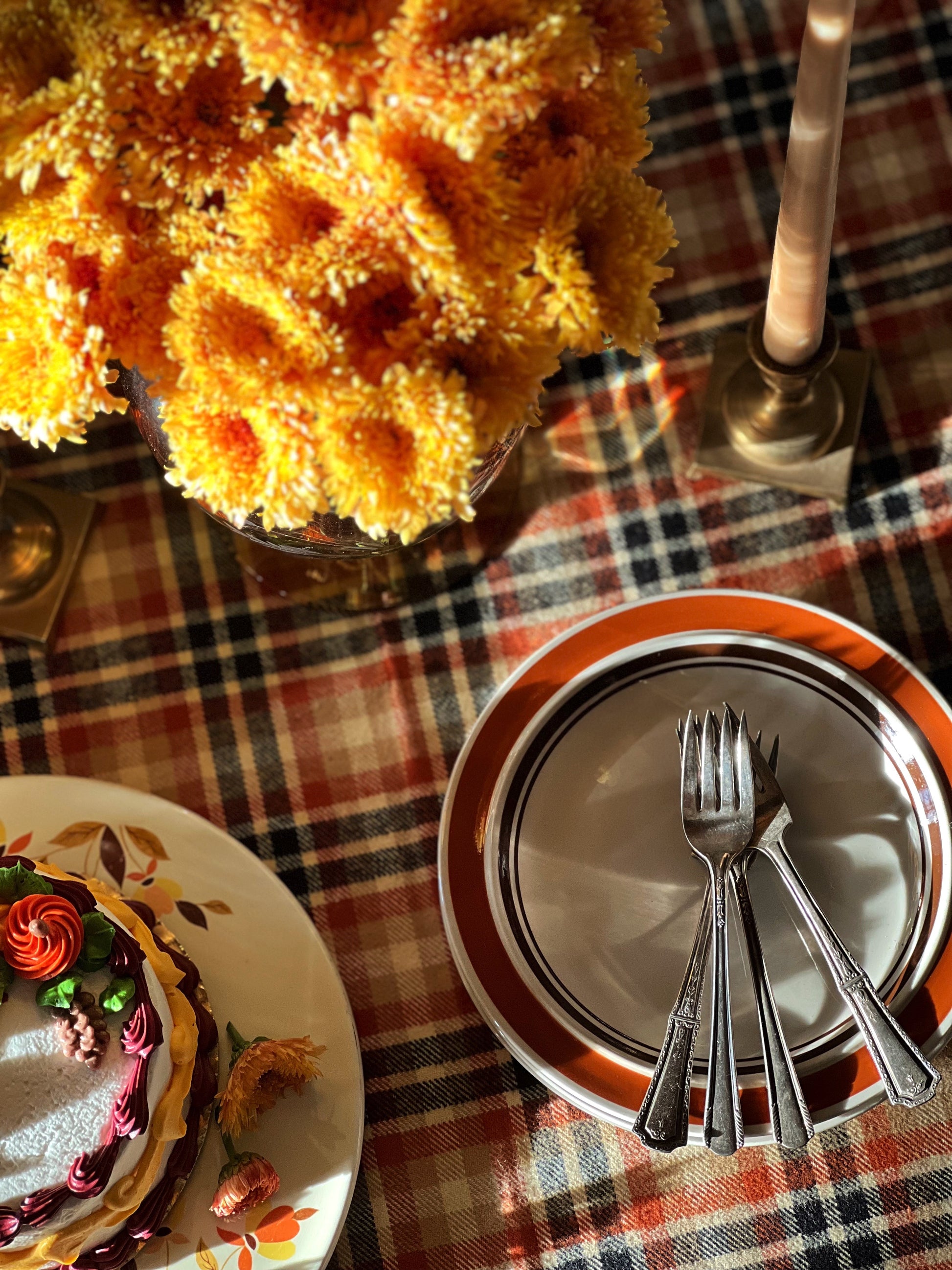 orange banded stoneware plate