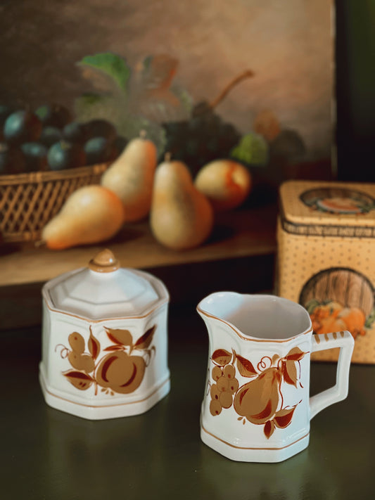 Vintage Mikasa Terra Stone Romano Sugar Bowl & Creamer Set