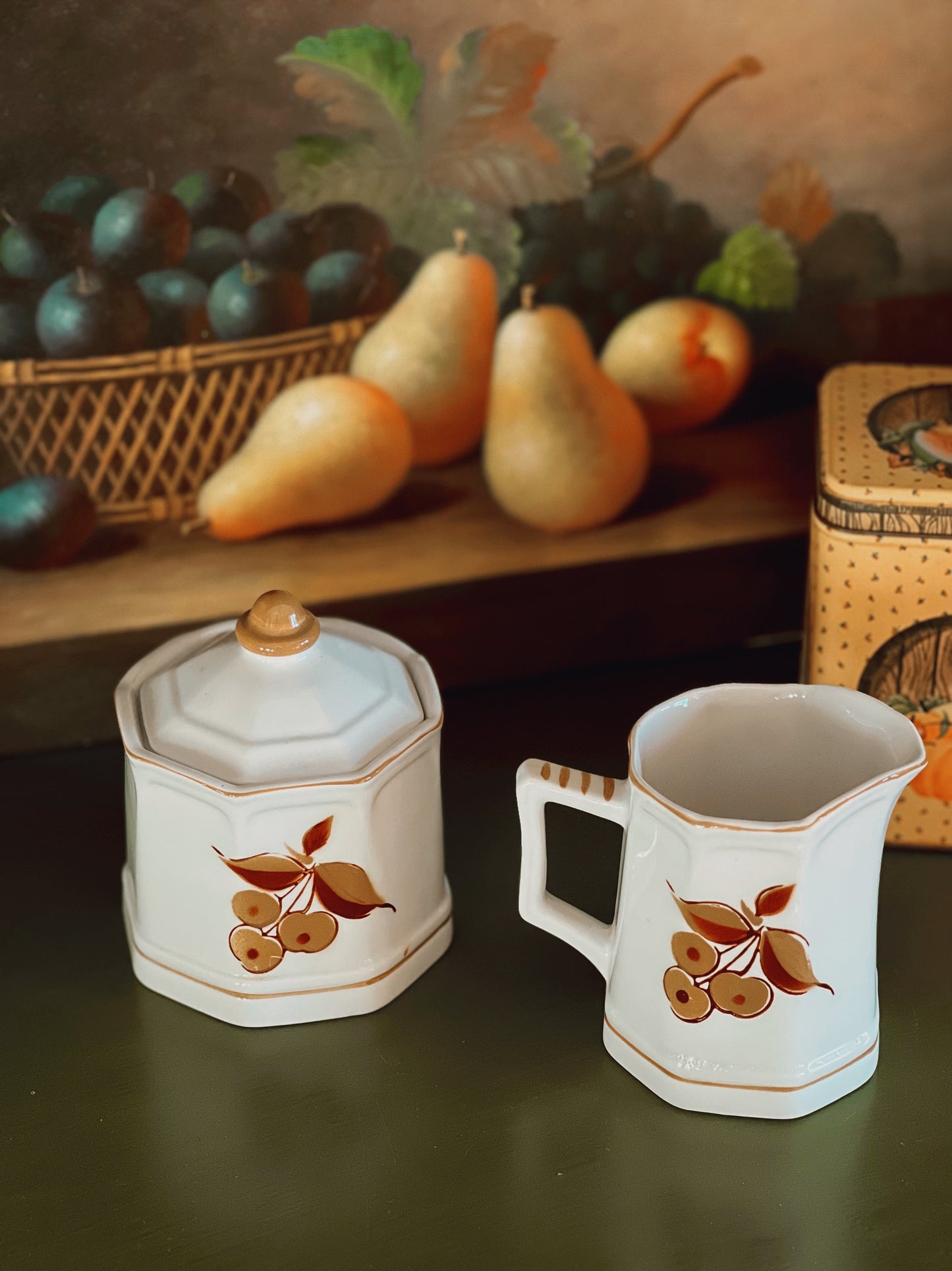 Vintage Mikasa Terra Stone Romano Sugar Bowl & Creamer Set