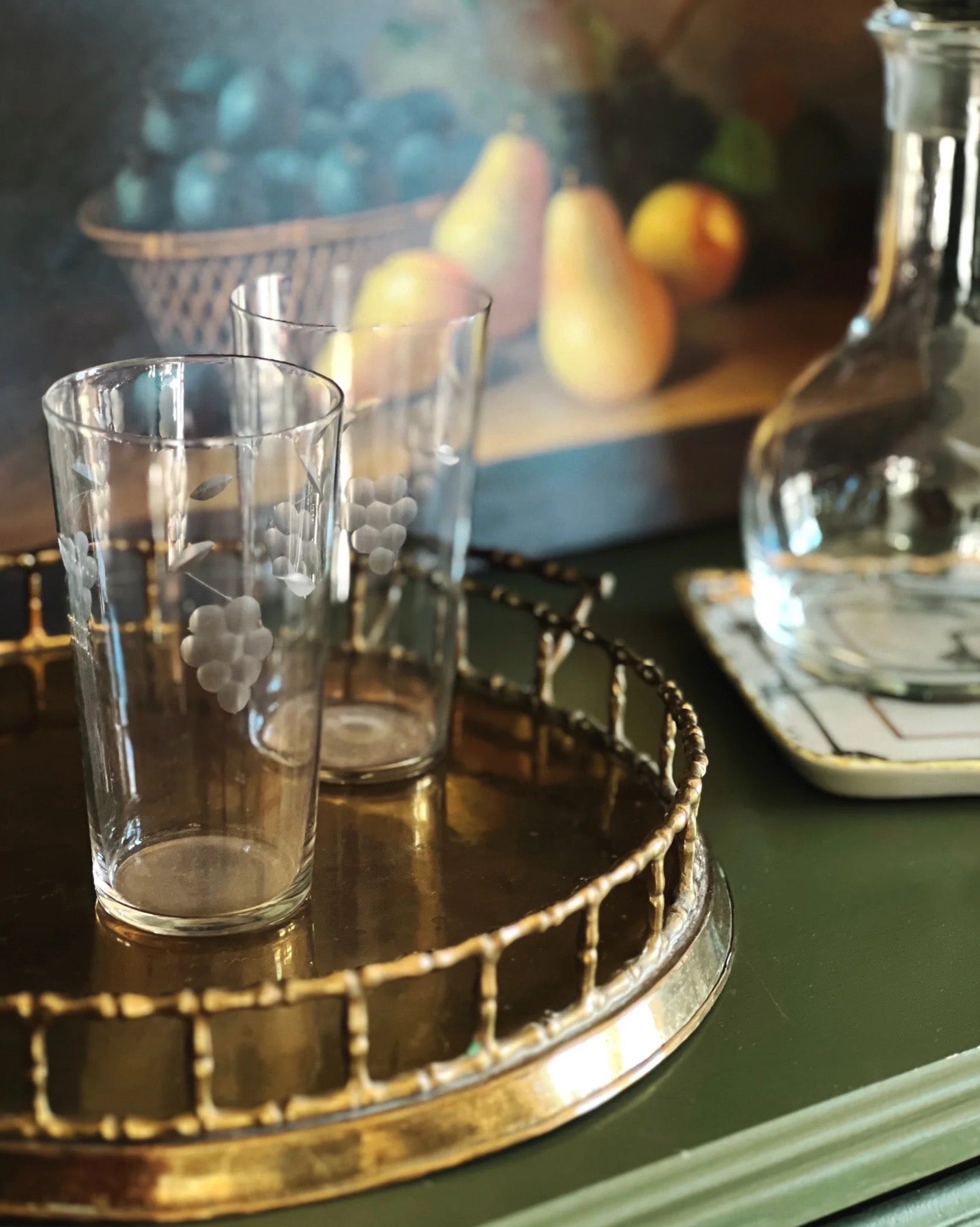 Pair of Vintage Etched Highball Glasses / Tumblers