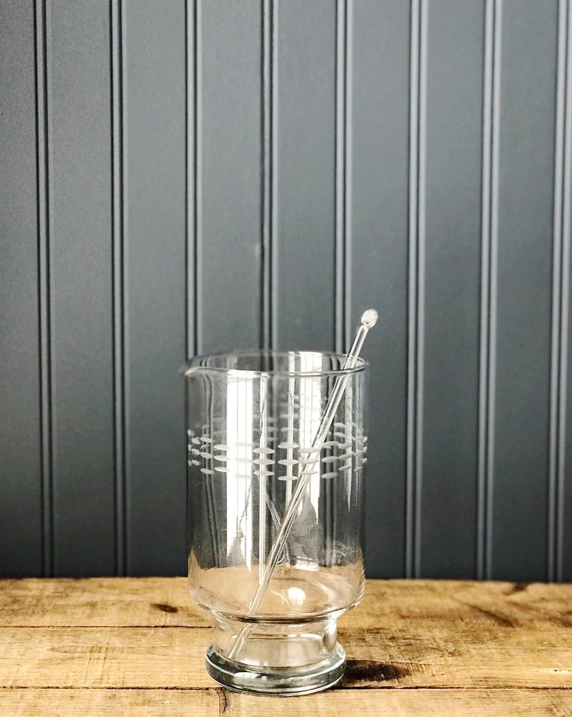 Vintage Etched Glass Cocktail Pitcher / Etched Glass Carafe with Stirrer