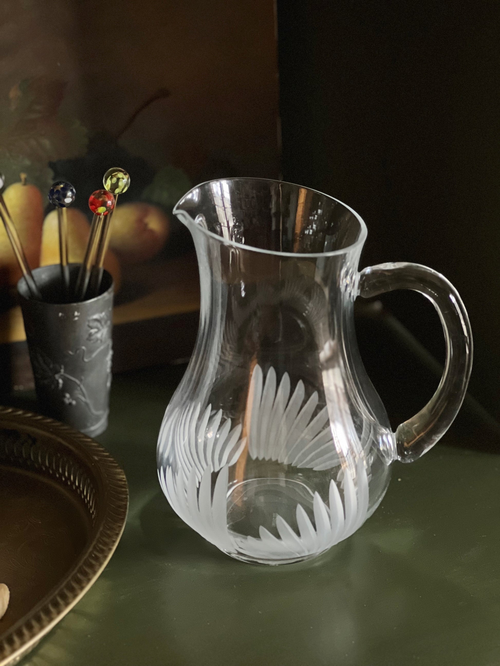 Vintage JG Durand Etched Palm Frond Pitcher