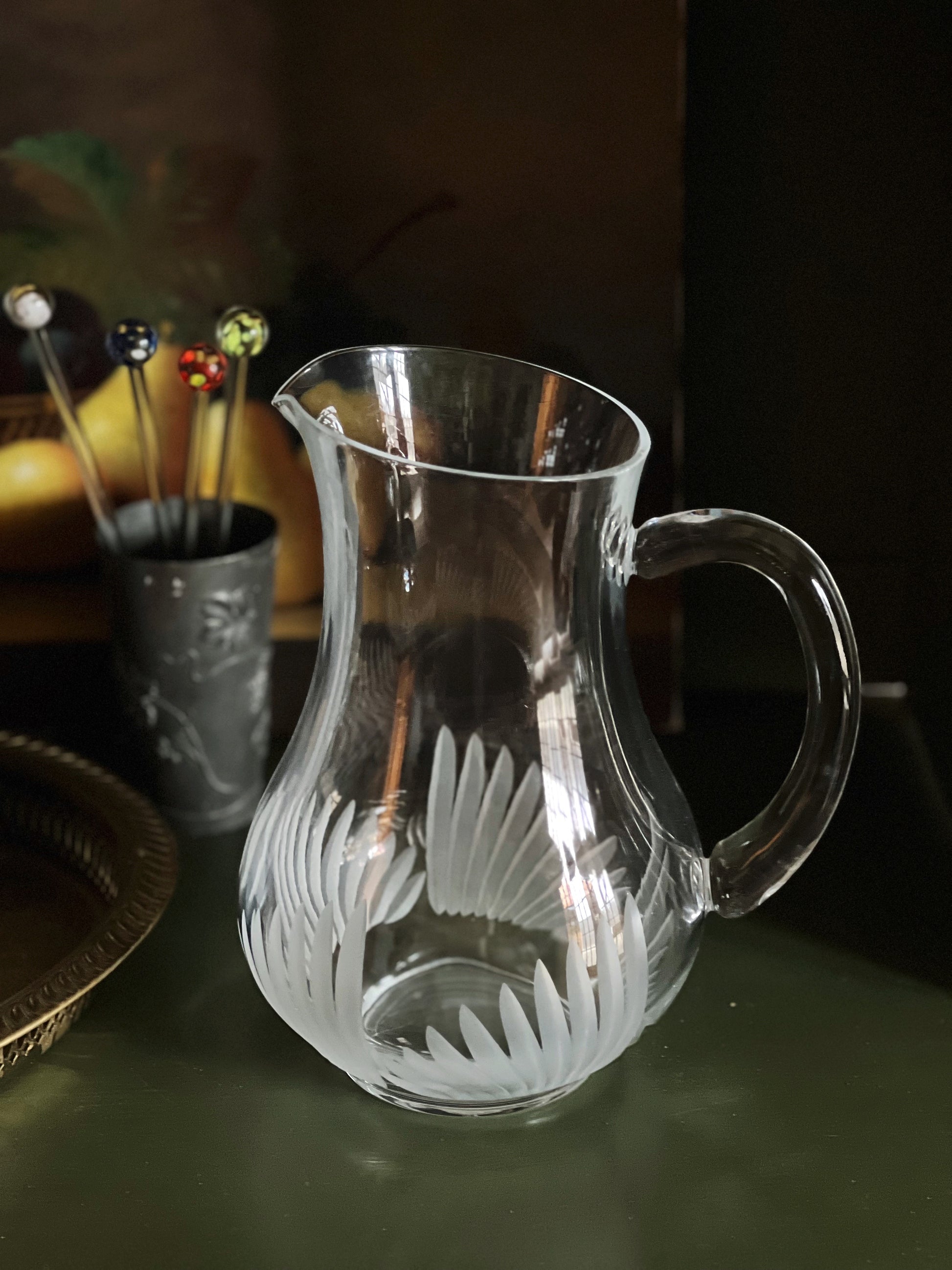 Vintage JG Durand Etched Palm Frond Pitcher