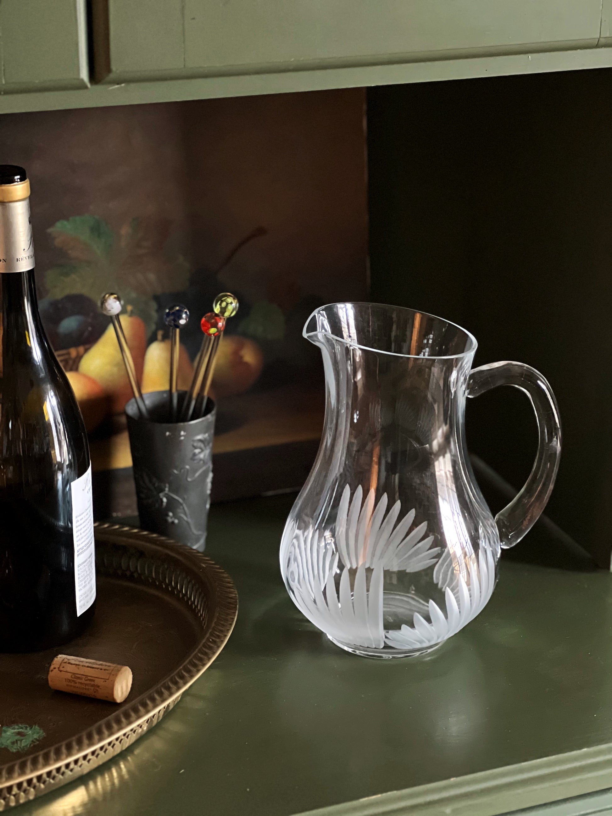 Vintage JG Durand Etched Palm Frond Pitcher