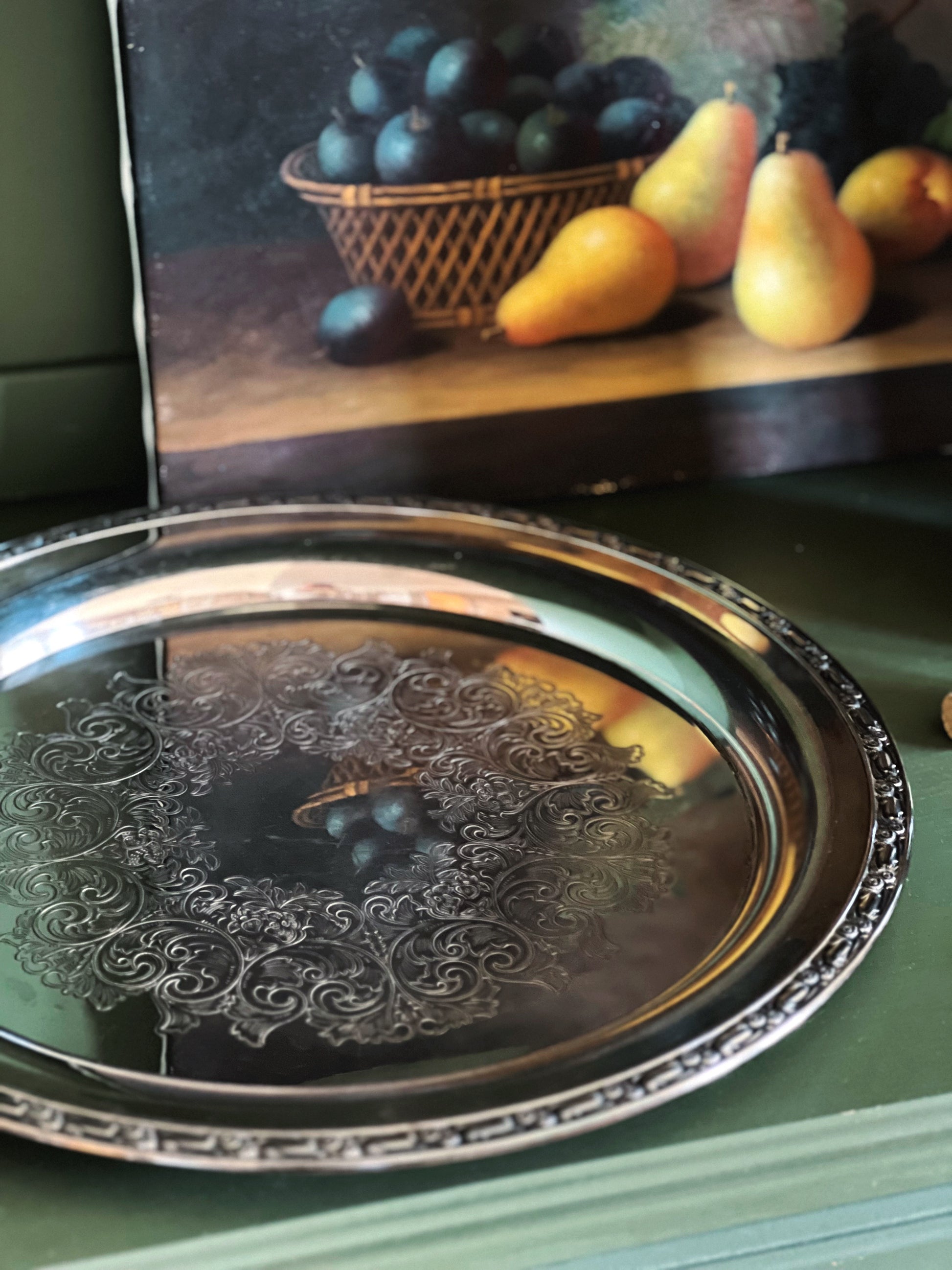 Vintage Oneida Silversmiths Round Silver Serving Tray
