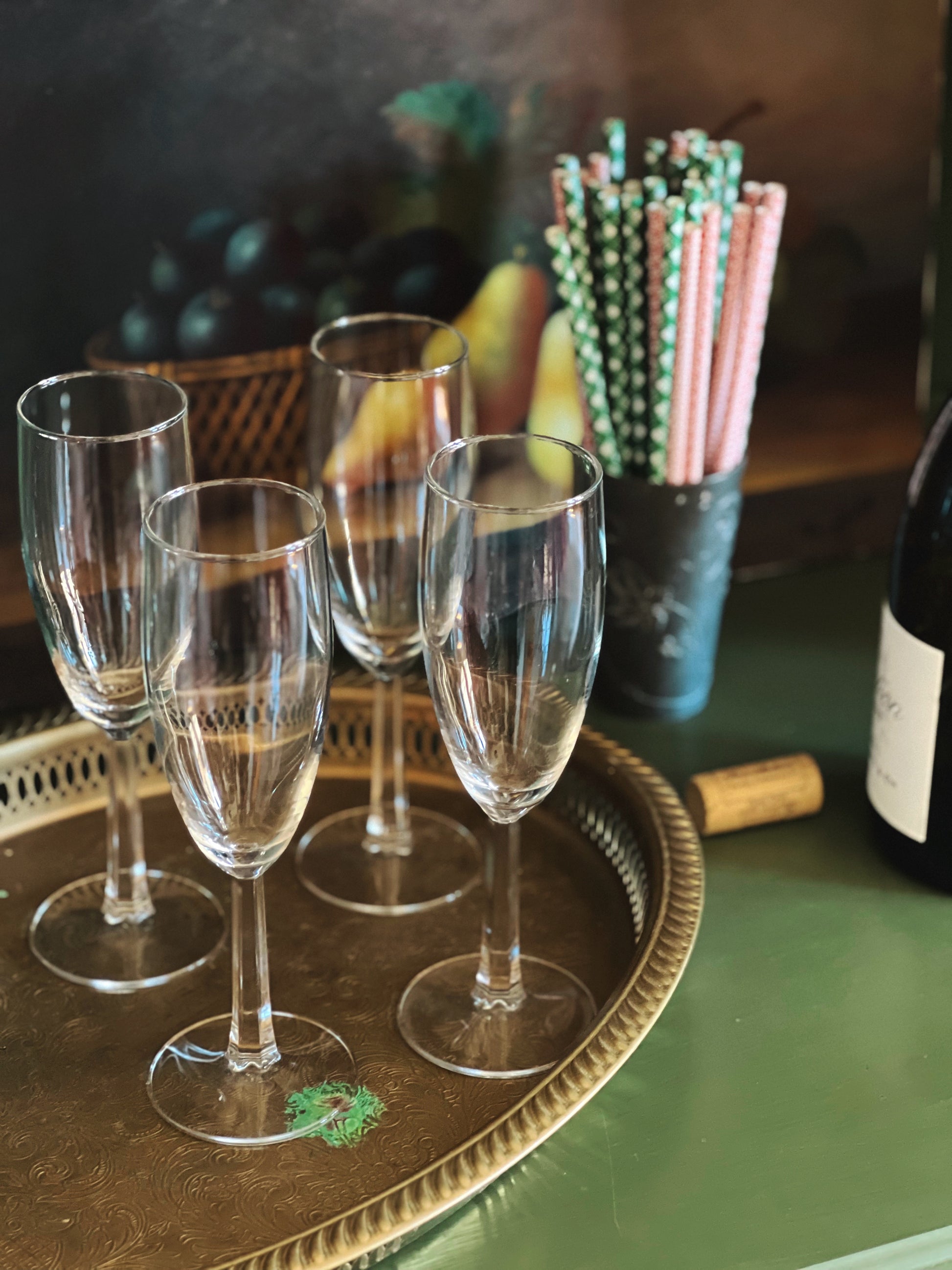 Vintage Set of 4 Champagne Flutes with Beveled Stems