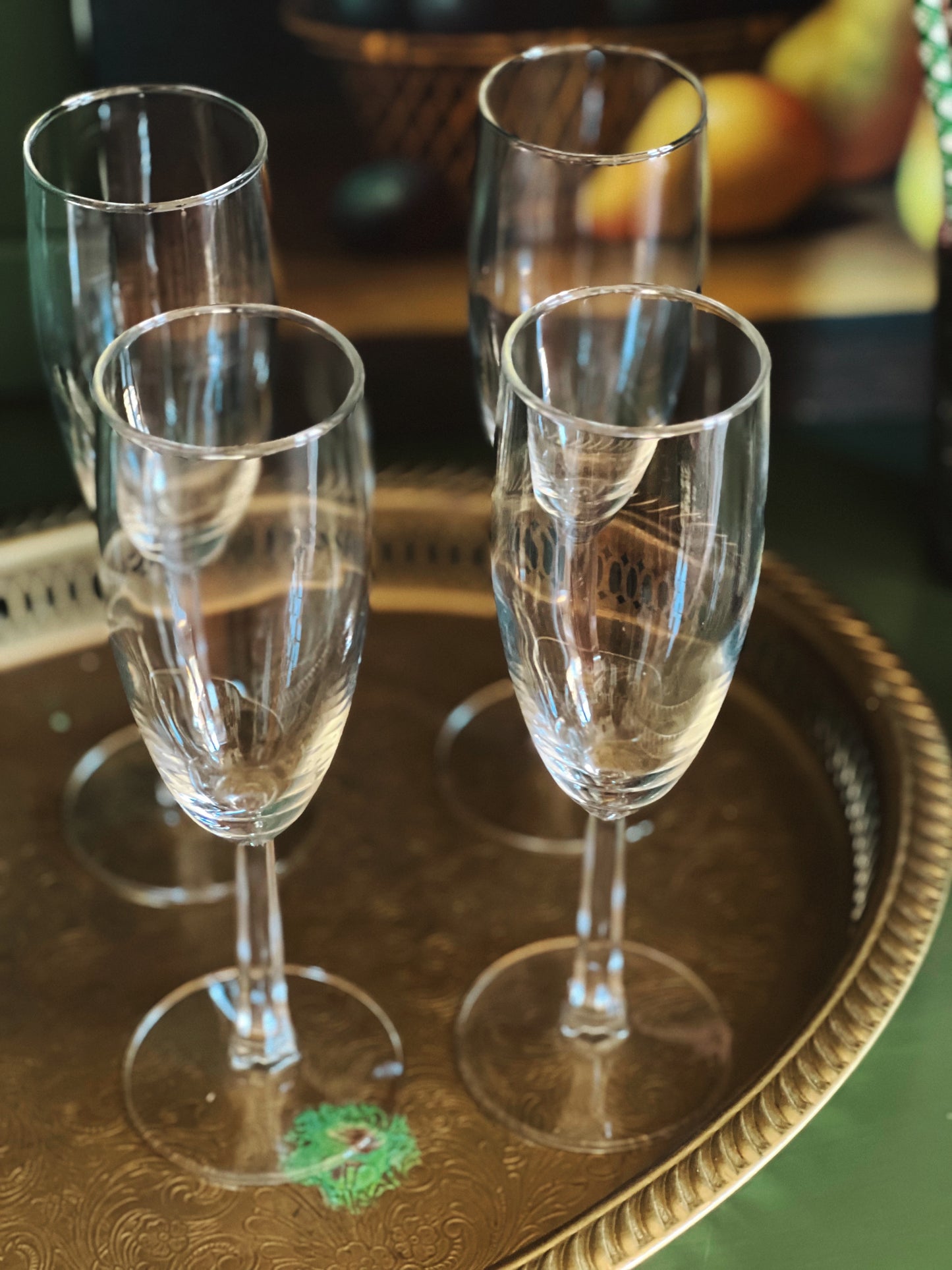 Vintage Set of 4 Champagne Flutes with Beveled Stems