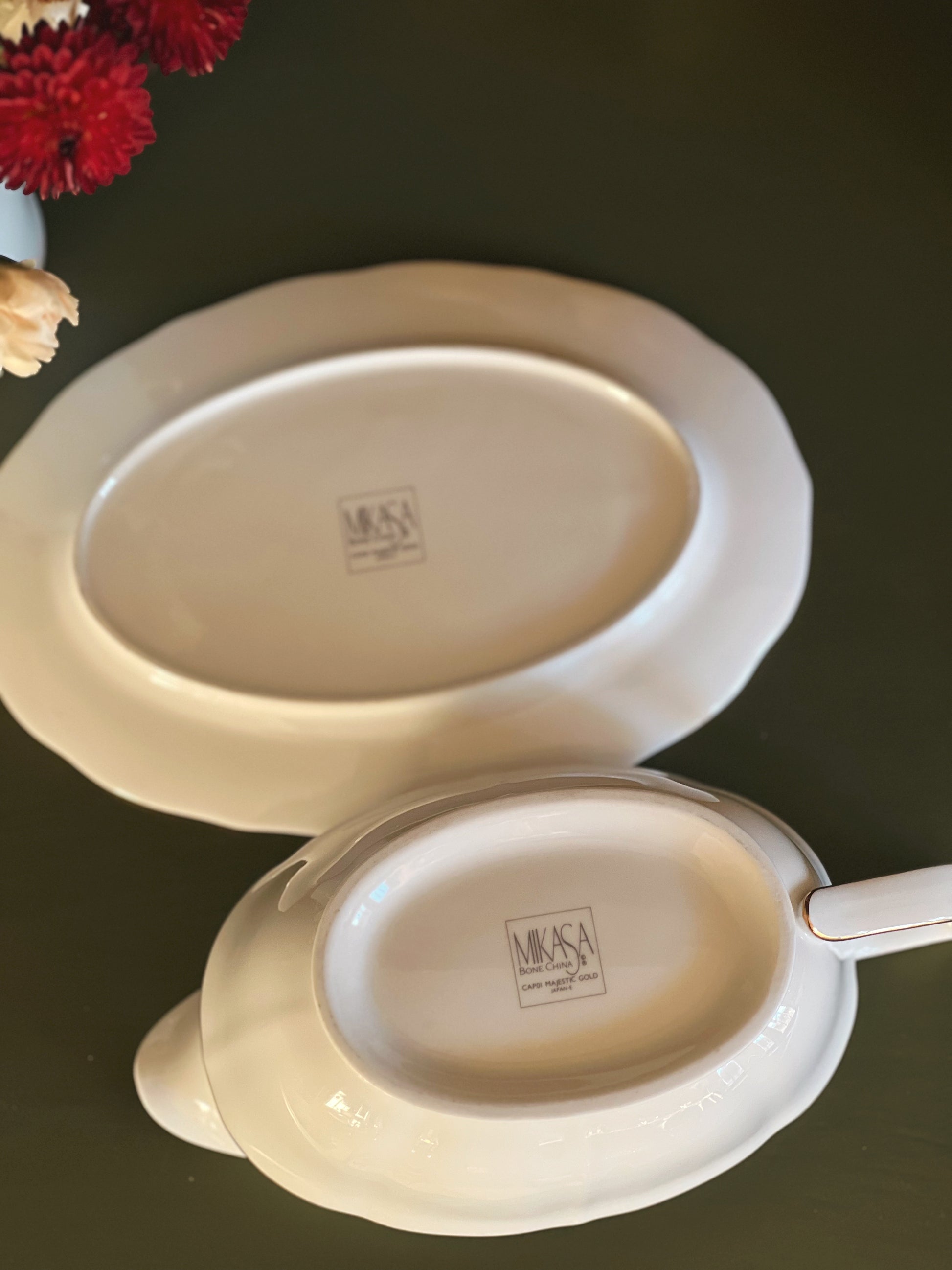 Vintage Mikasa Bone China Majestic Gold Gravy Boat with Under Plate