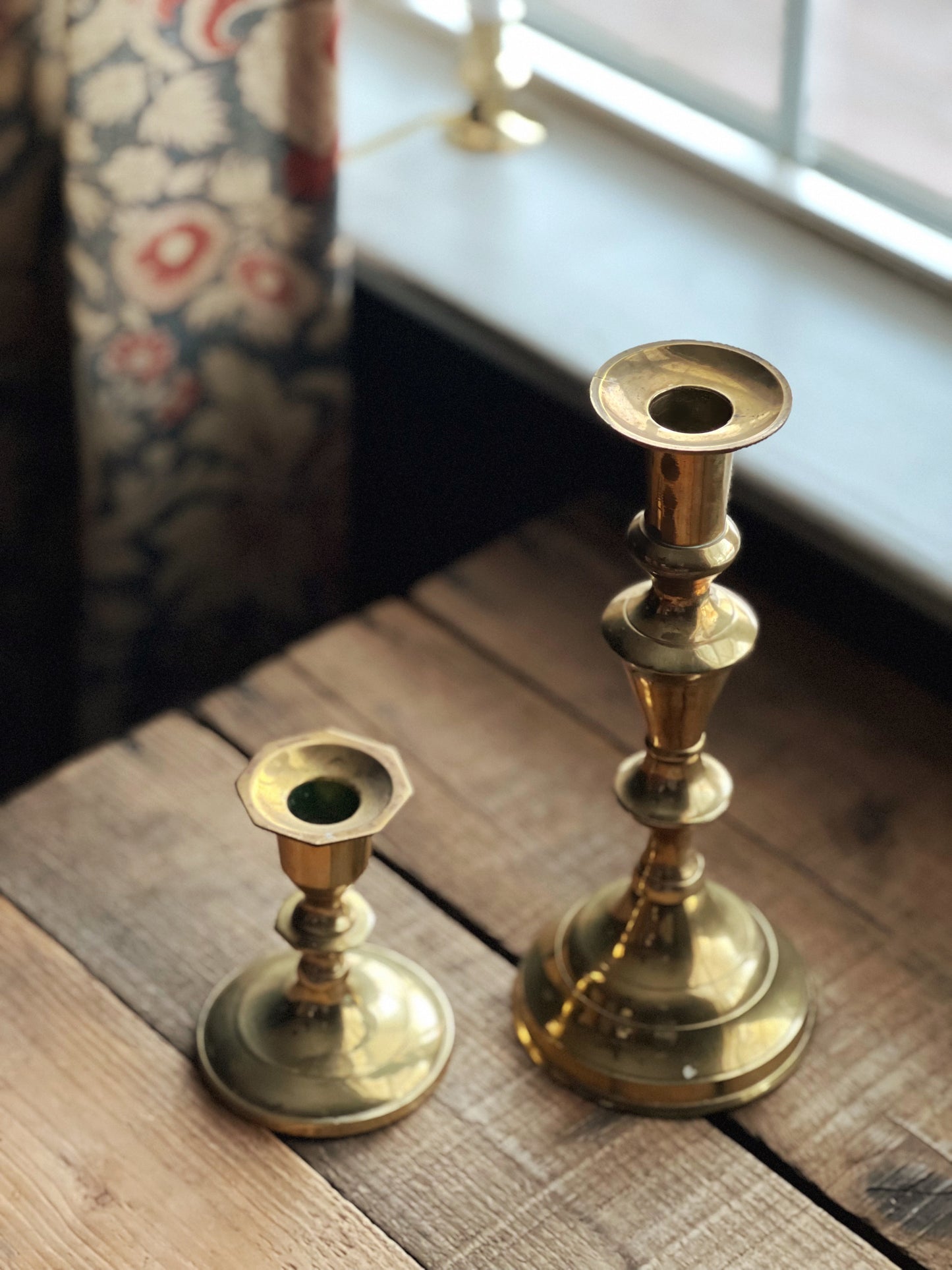 Pair of Vintage Mix Match Brass Taper Candleholders