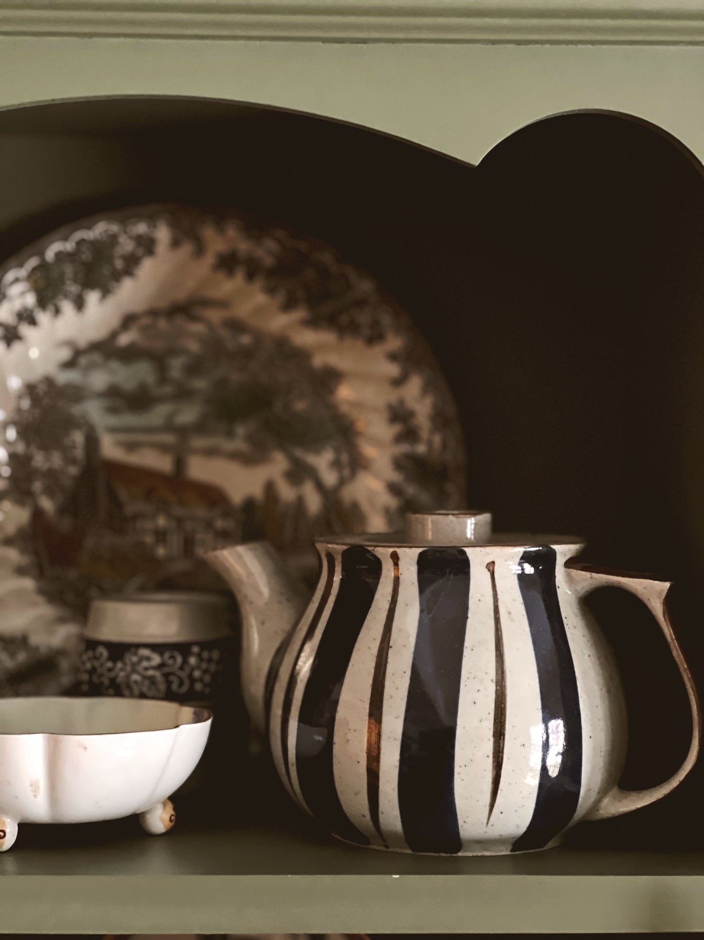 Vintage Hand Painted Stoneware Teapot
