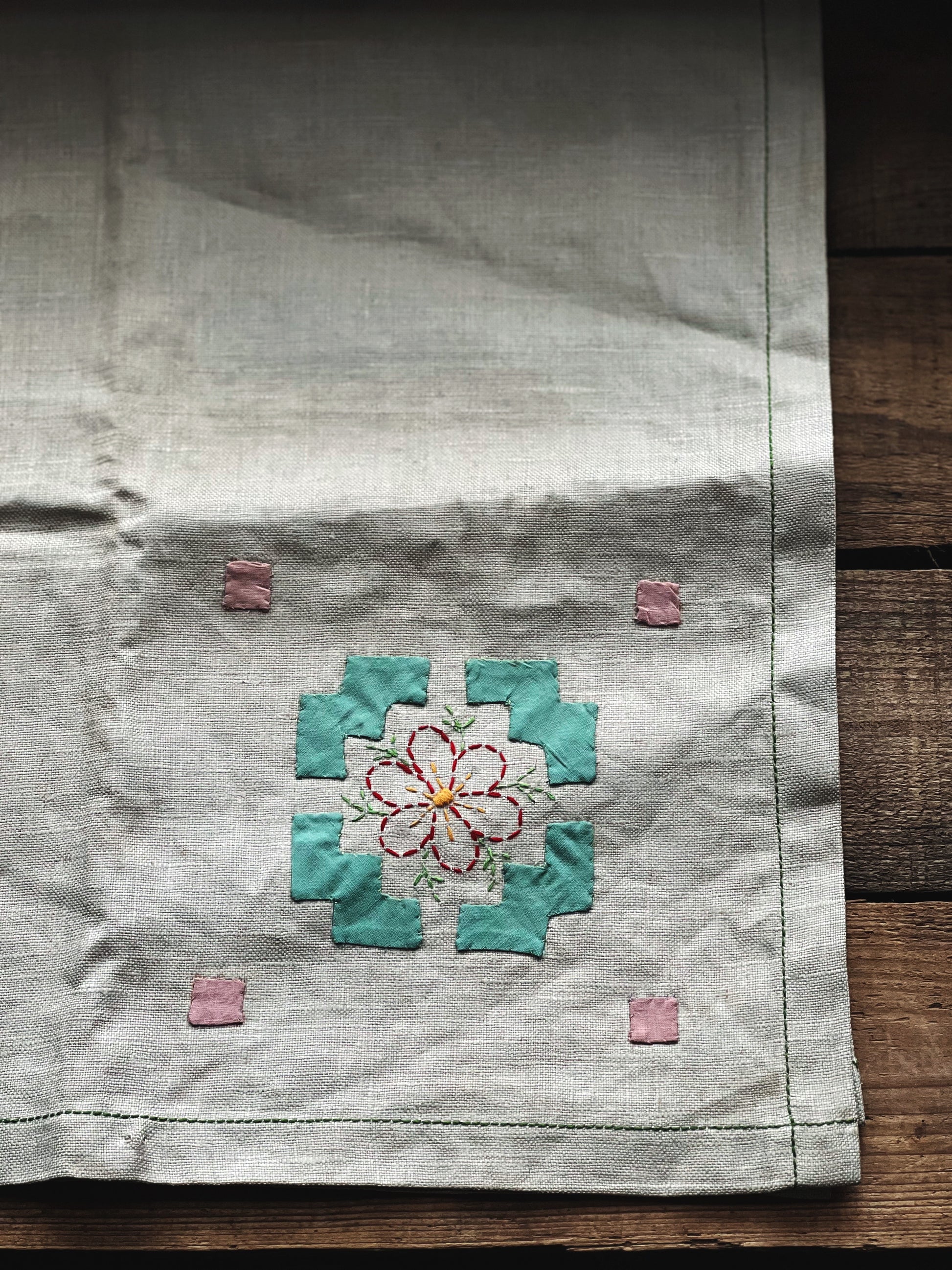 Vintage Embroidered Table Throw
