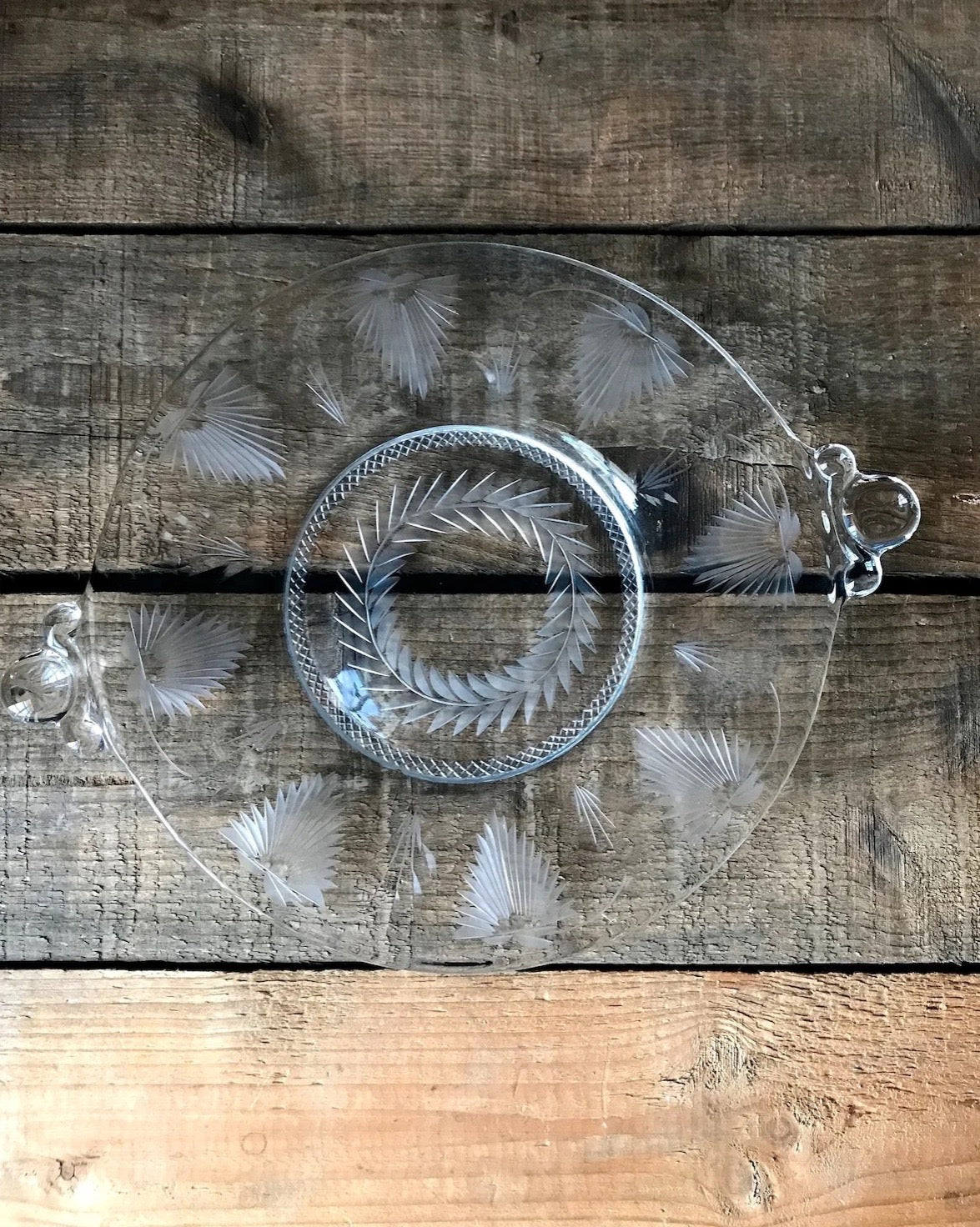 Vintage Etched Glass Cake Plate