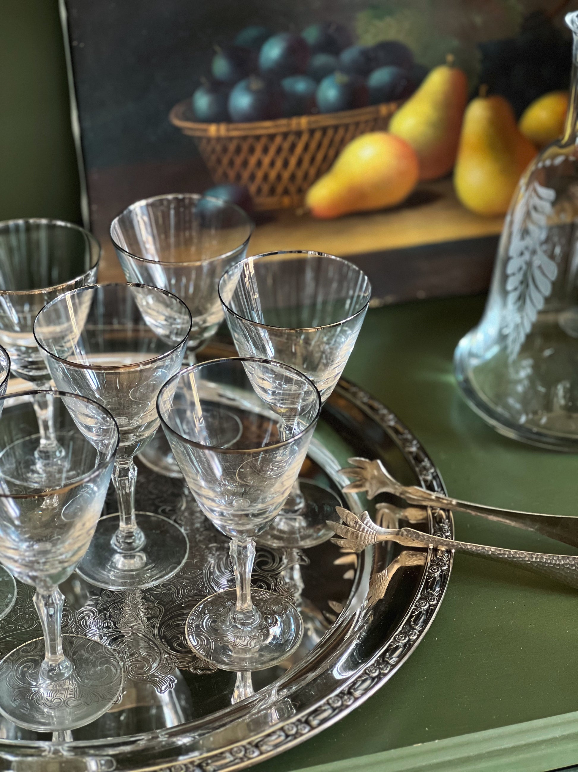 Vintage Silver Rim Aperitif Glass / Petite Wine Glass