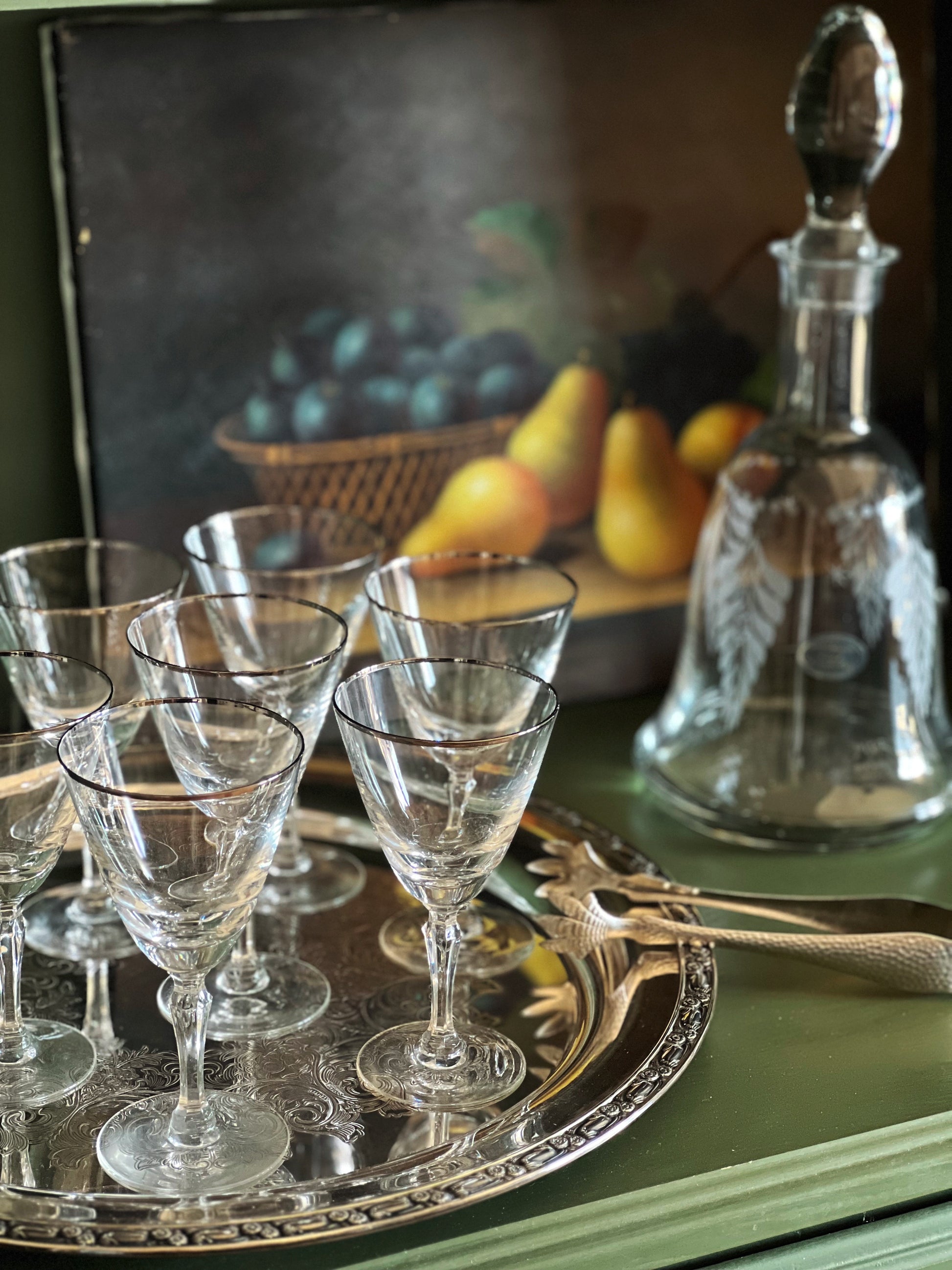 Vintage Silver Rim Aperitif Glass / Petite Wine Glass