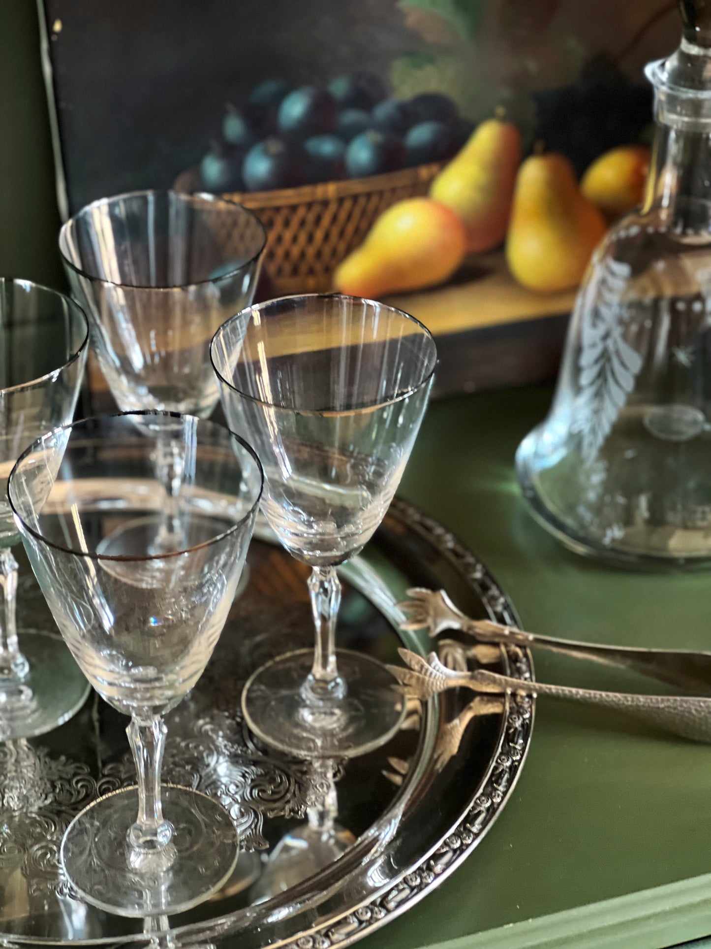 Vintage Silver Rim Wine Glass