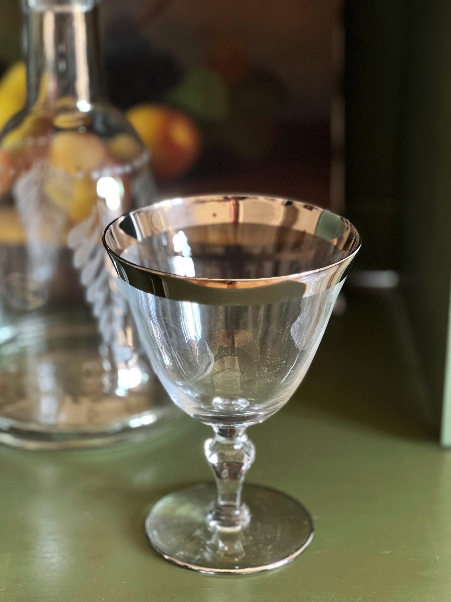 Vintage Platinum Rim Crystal Wine Glass