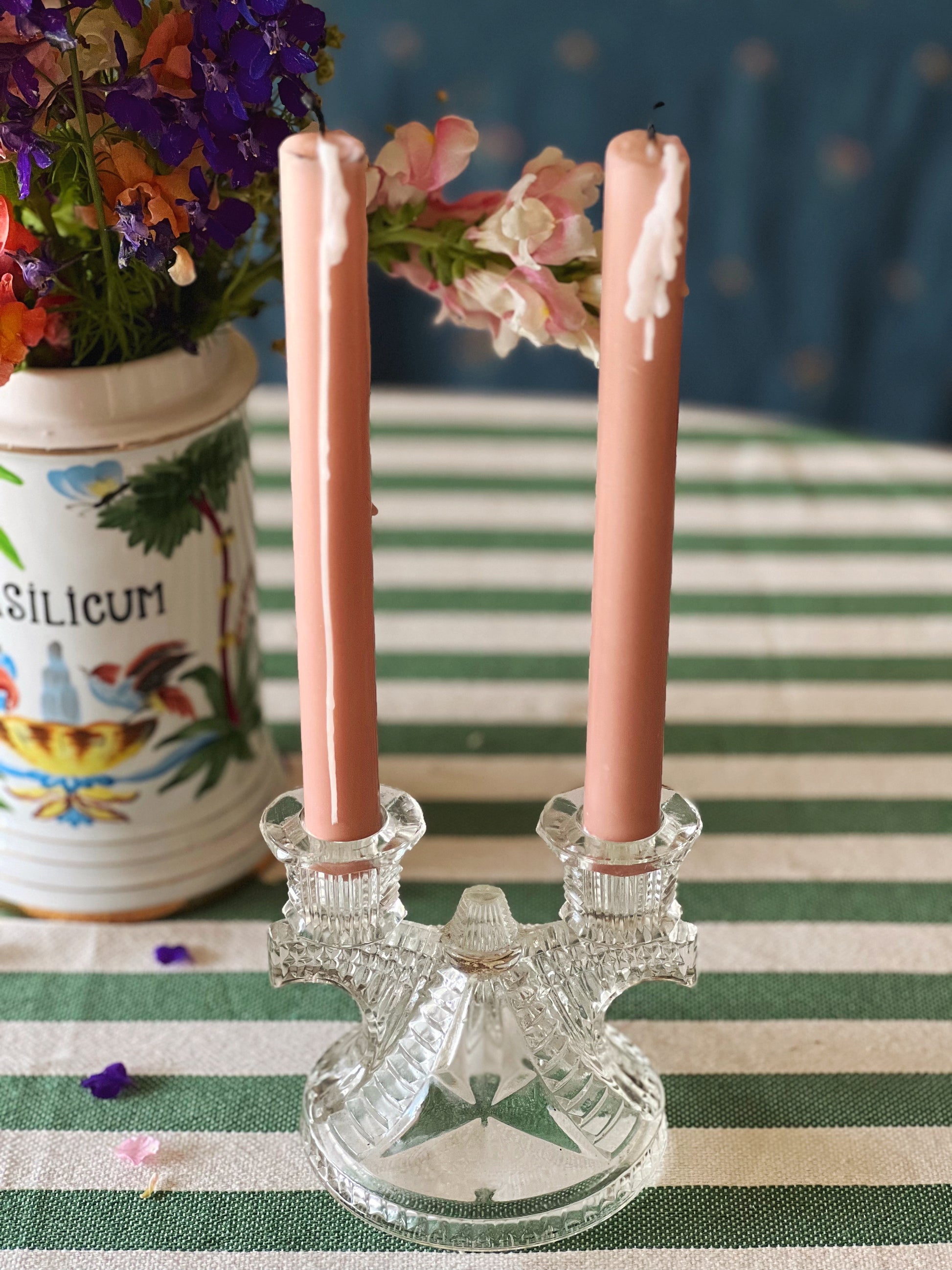 Vintage Cut Glass Two Arm Candleholder
