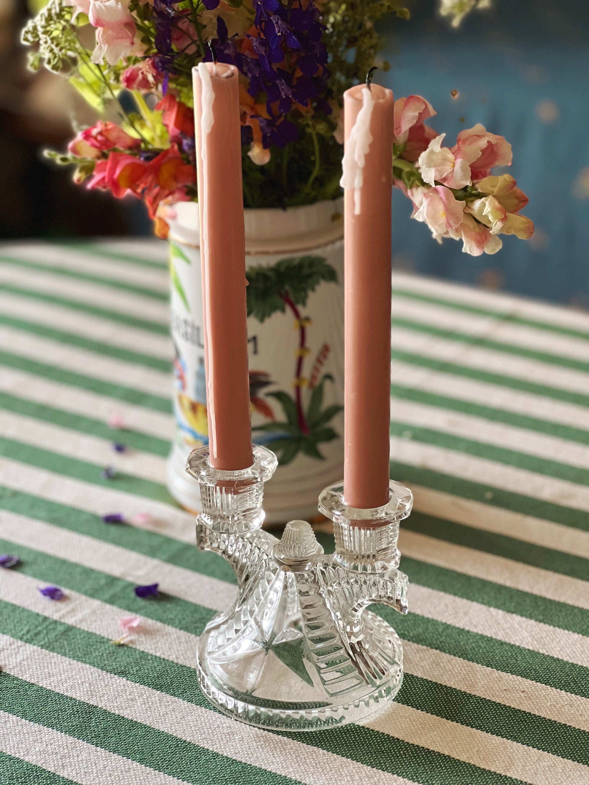 Vintage Cut Glass Two Arm Candleholder