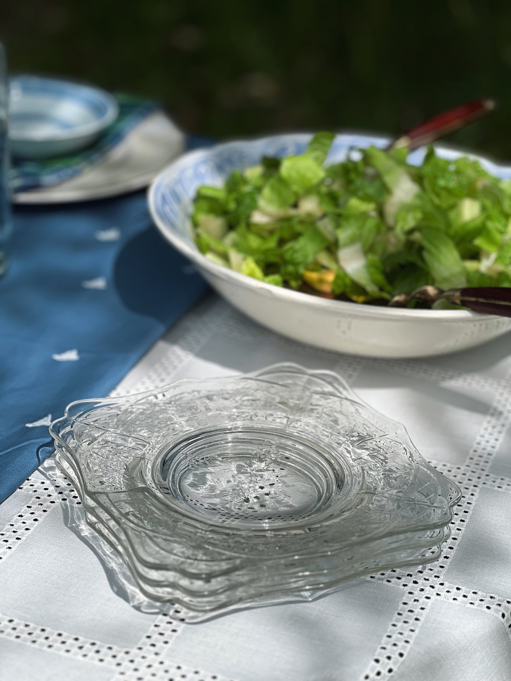 Set of 4 Vintage Etched Glass Salad Plates