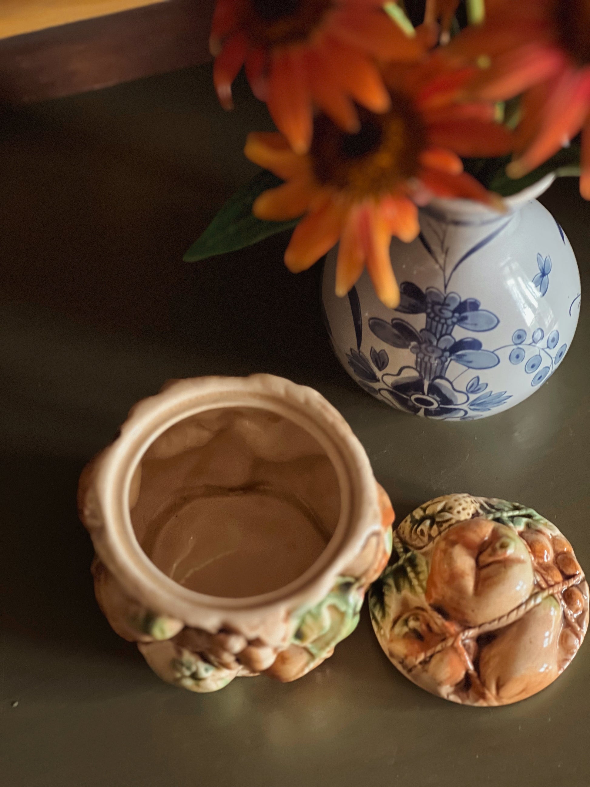 Vintage Hand Painted Tilso Japan Embossed Fruit Jar with Lid