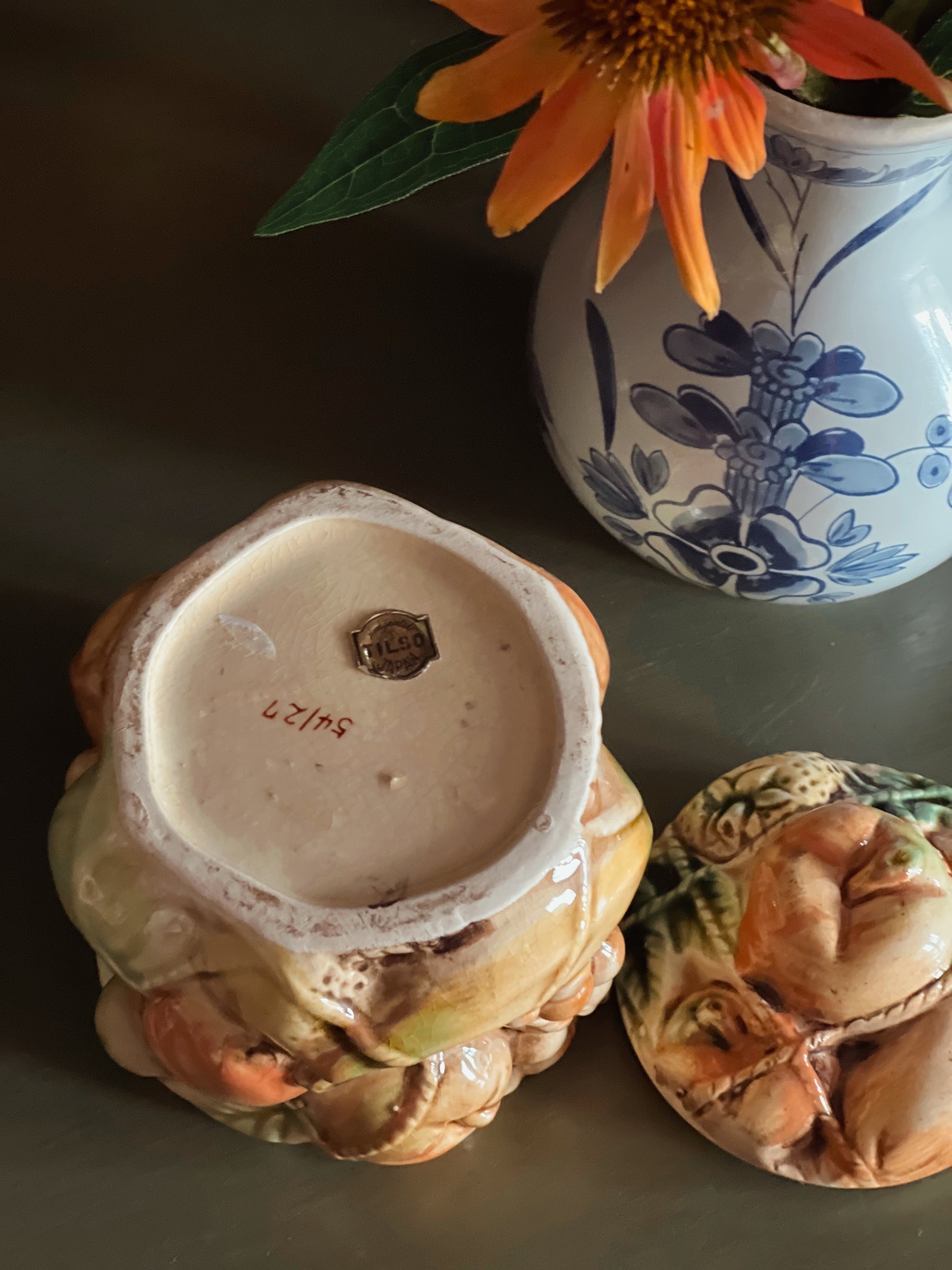 Vintage Hand Painted Tilso Japan Embossed Fruit Jar with Lid