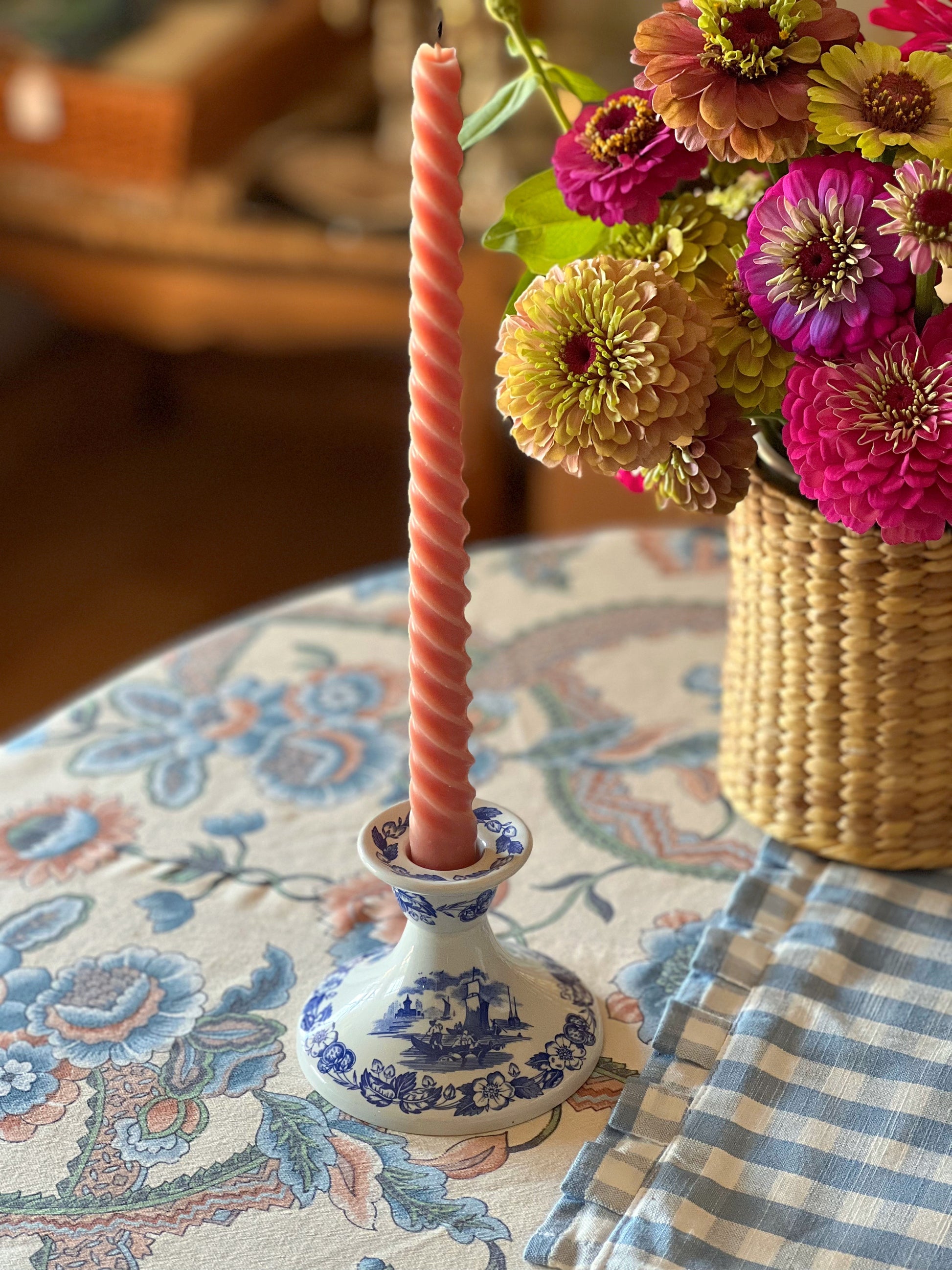 Spode blue transferware candleholder