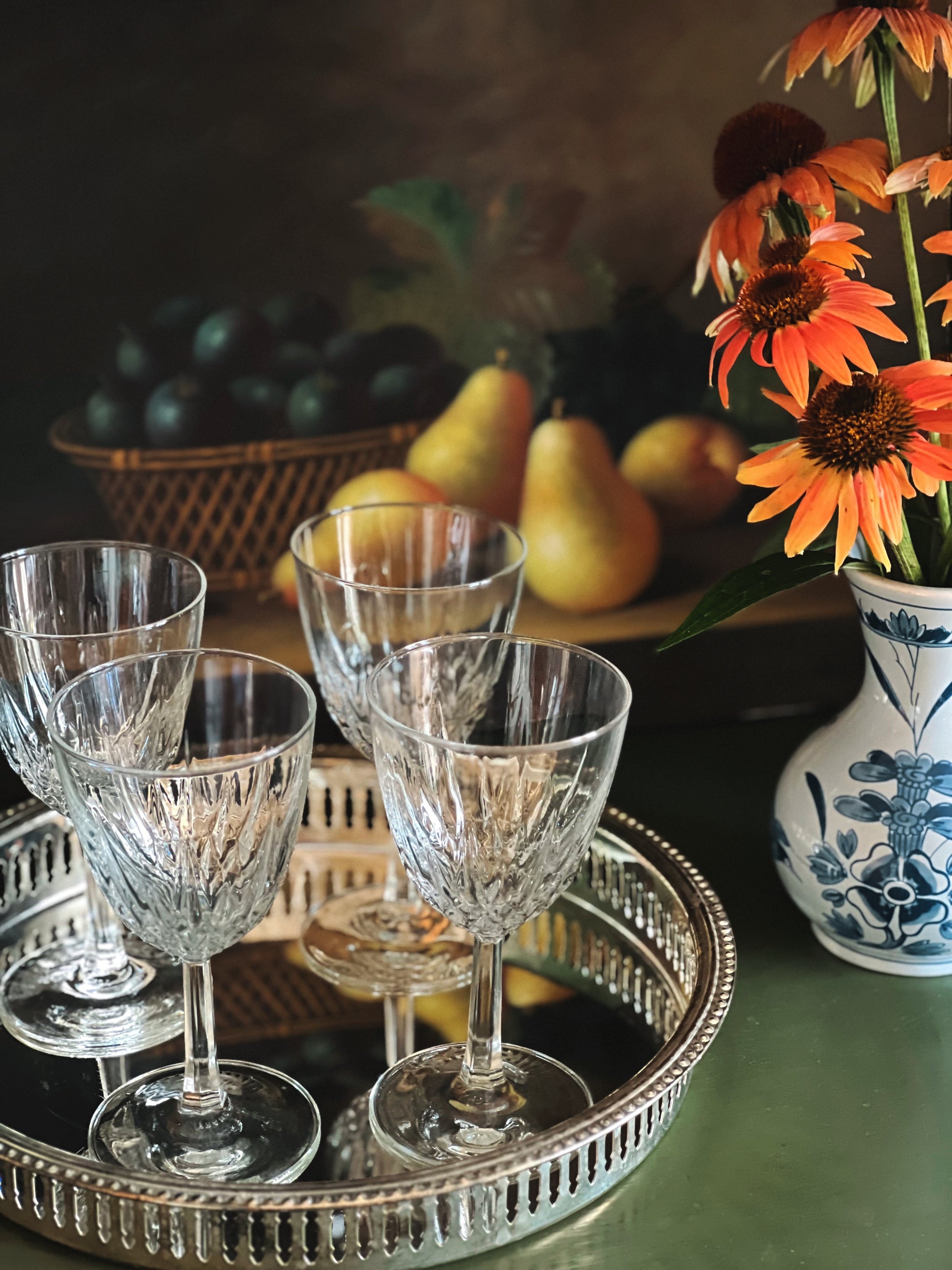 Set of 4 Vintage French Crystal Wine Glasses