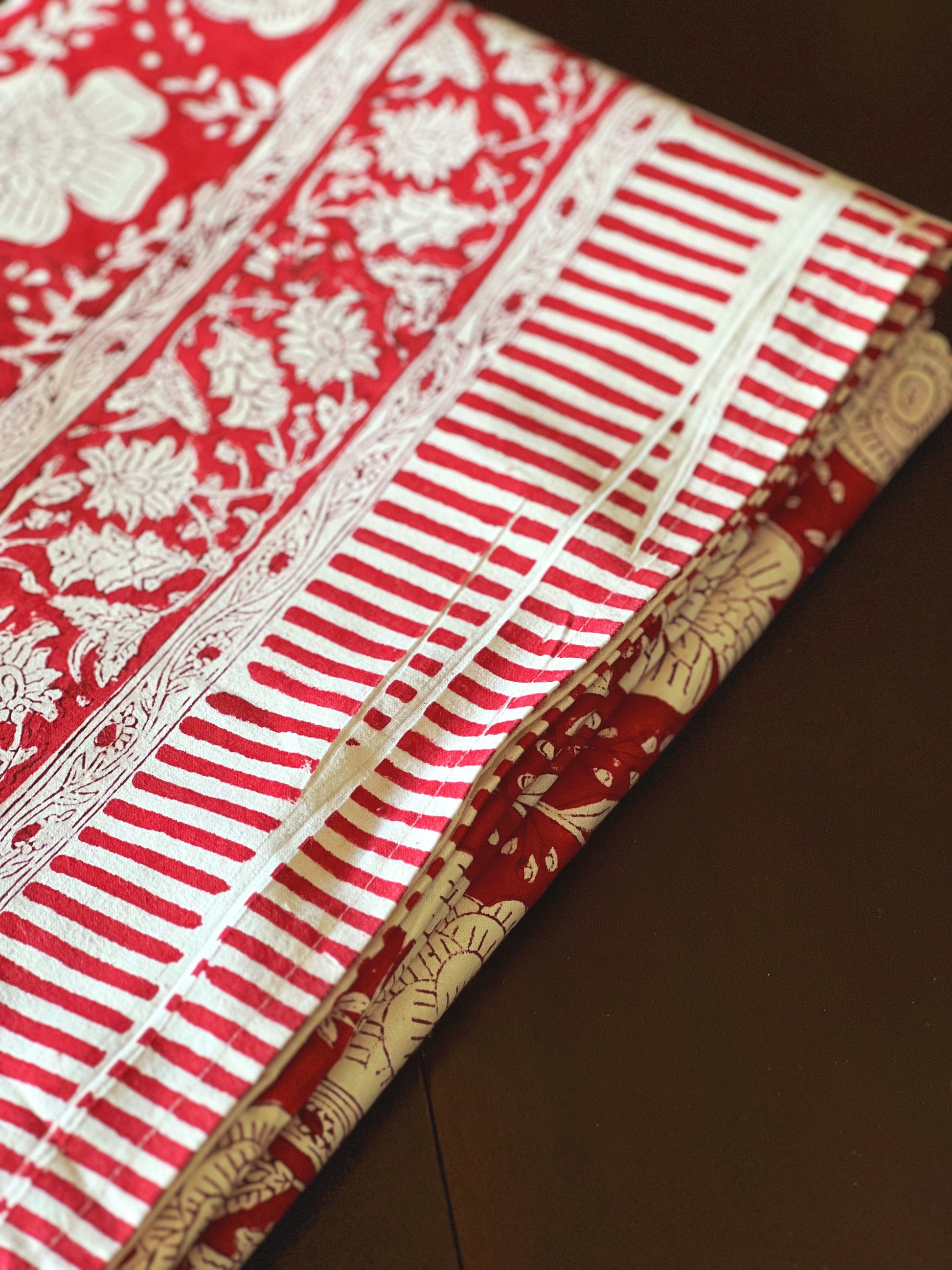 Block Print Tablecloth in Red & White Hand Made in Spain